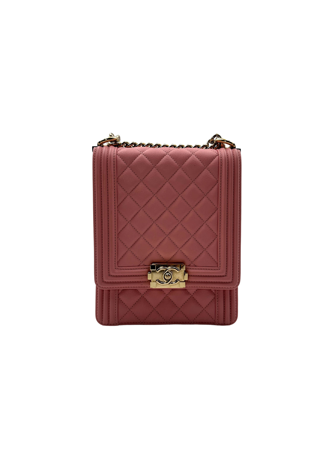 Chanel Pink Quilted Caviar Leather North South Vertical Boy Bag with Gold Buckle(27***26) CC1086