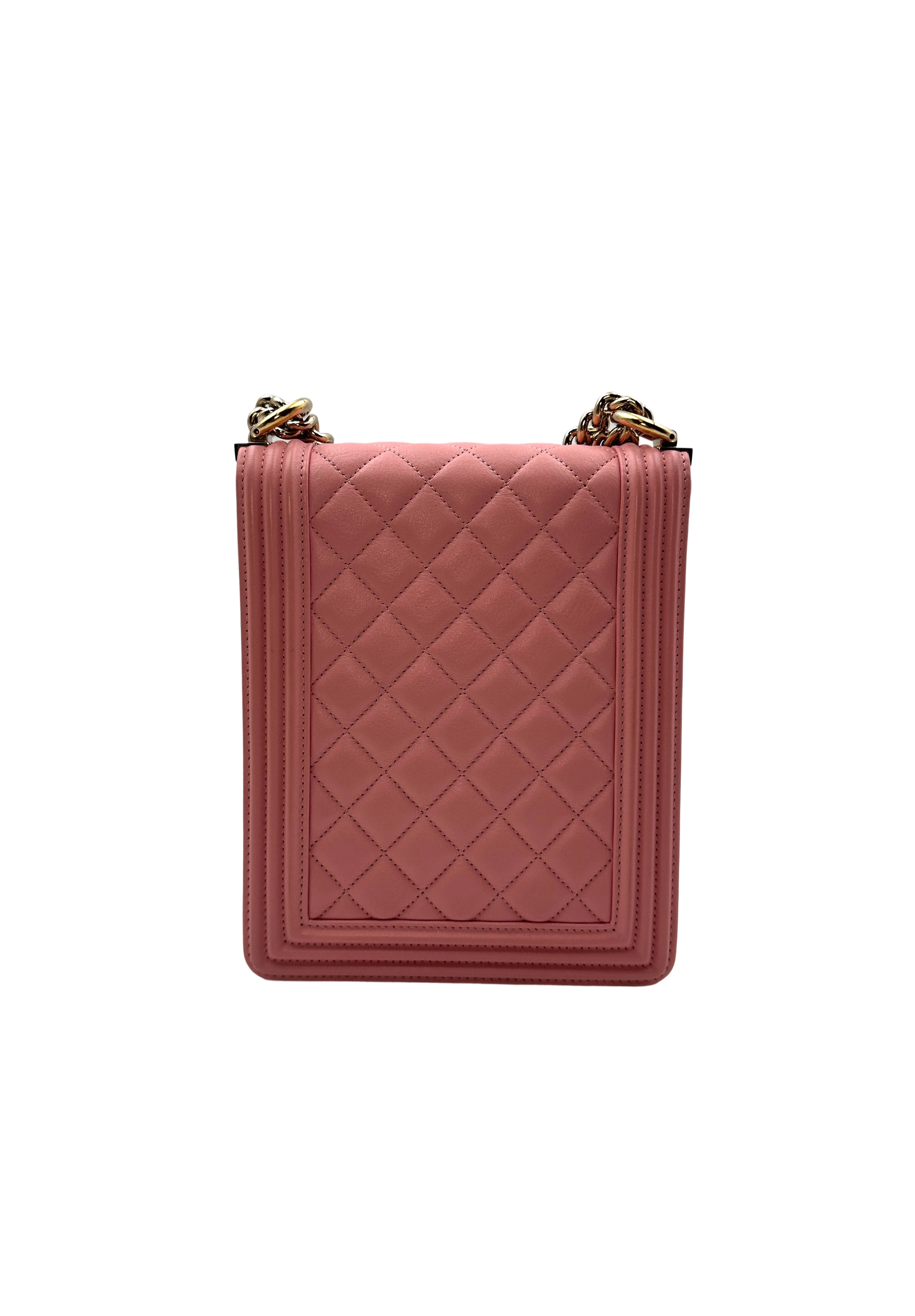 Chanel Pink Quilted Caviar Leather North South Vertical Boy Bag with Gold Buckle(27***26) CC1086