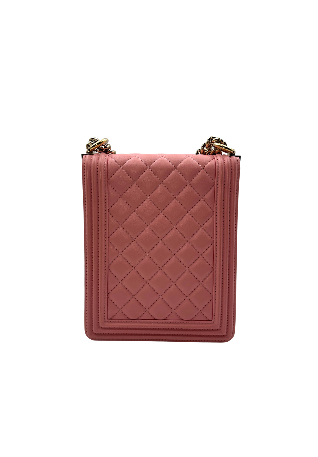 Chanel Pink Quilted Caviar Leather North South Vertical Boy Bag with Gold Buckle(27***26) CC1086