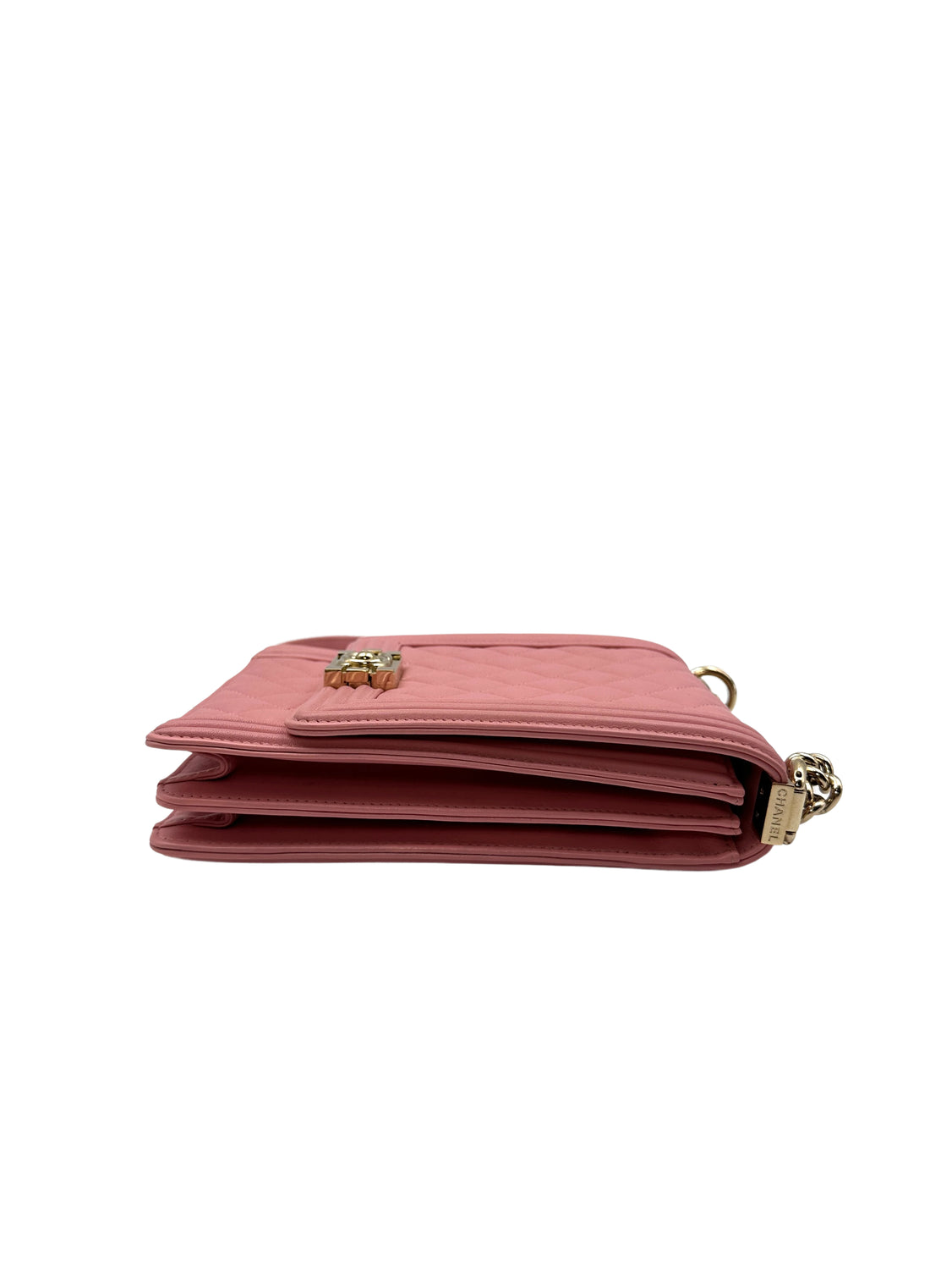 Chanel Pink Quilted Caviar Leather North South Vertical Boy Bag with Gold Buckle(27***26) CC1086