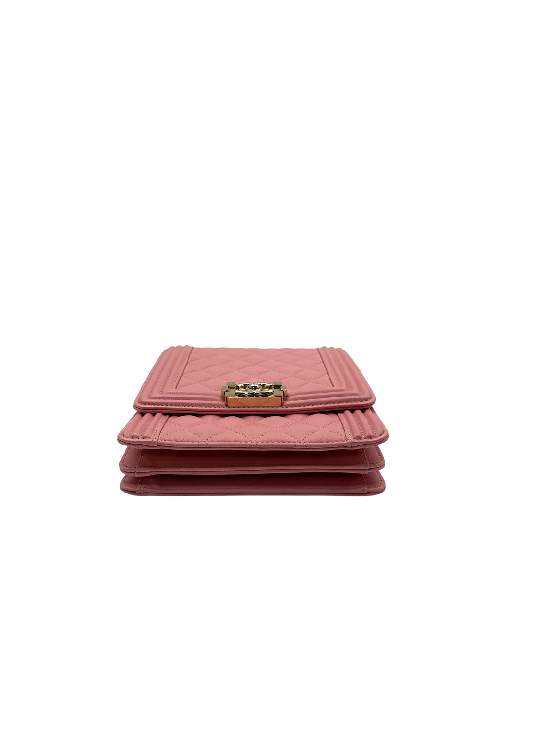 Chanel Pink Quilted Caviar Leather North South Vertical Boy Bag with Gold Buckle(27***26) CC1086