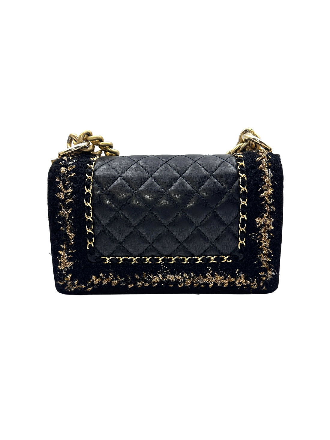 Chanel  Small Size Lambskin Tweed Jacket Boy Chain Shoulder Bag Black with Gold Hardware (23***57）CC1081