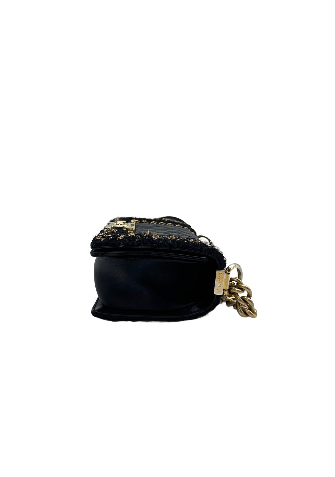 Chanel  Small Size Lambskin Tweed Jacket Boy Chain Shoulder Bag Black with Gold Hardware (23***57）CC1081