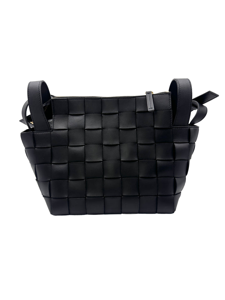 Bottega Veneta Cassette Bowling Mini Size Shoulder Bag Woven Leather Black BV87