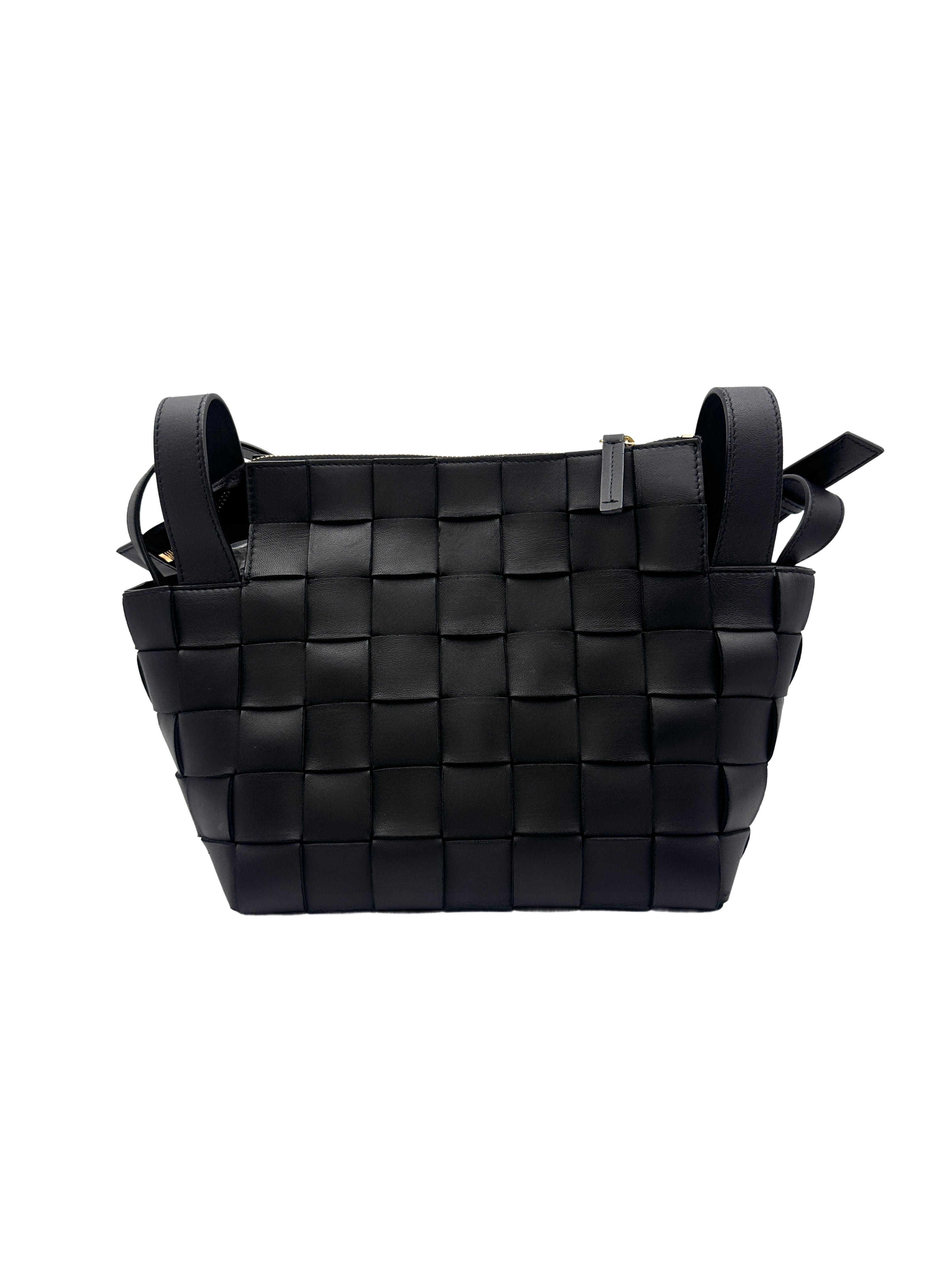 Bottega Veneta Cassette Bowling Mini Size Shoulder Bag Woven Leather Black BV87