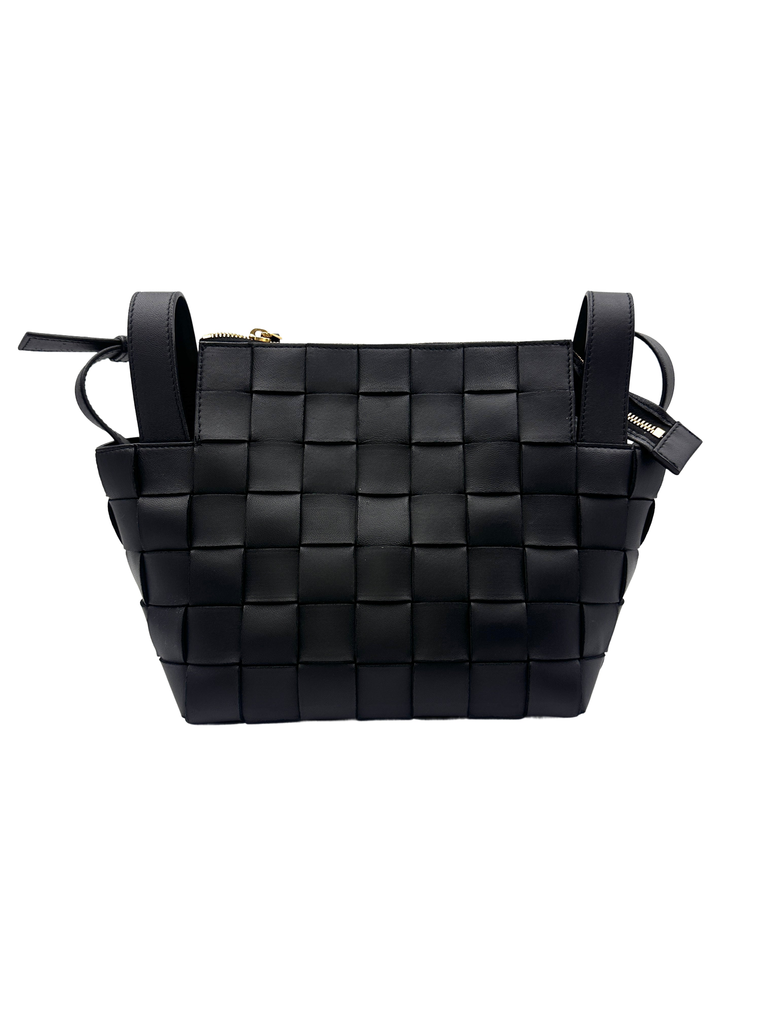 Bottega Veneta Cassette Bowling Mini Size Shoulder Bag Woven Leather Black BV87