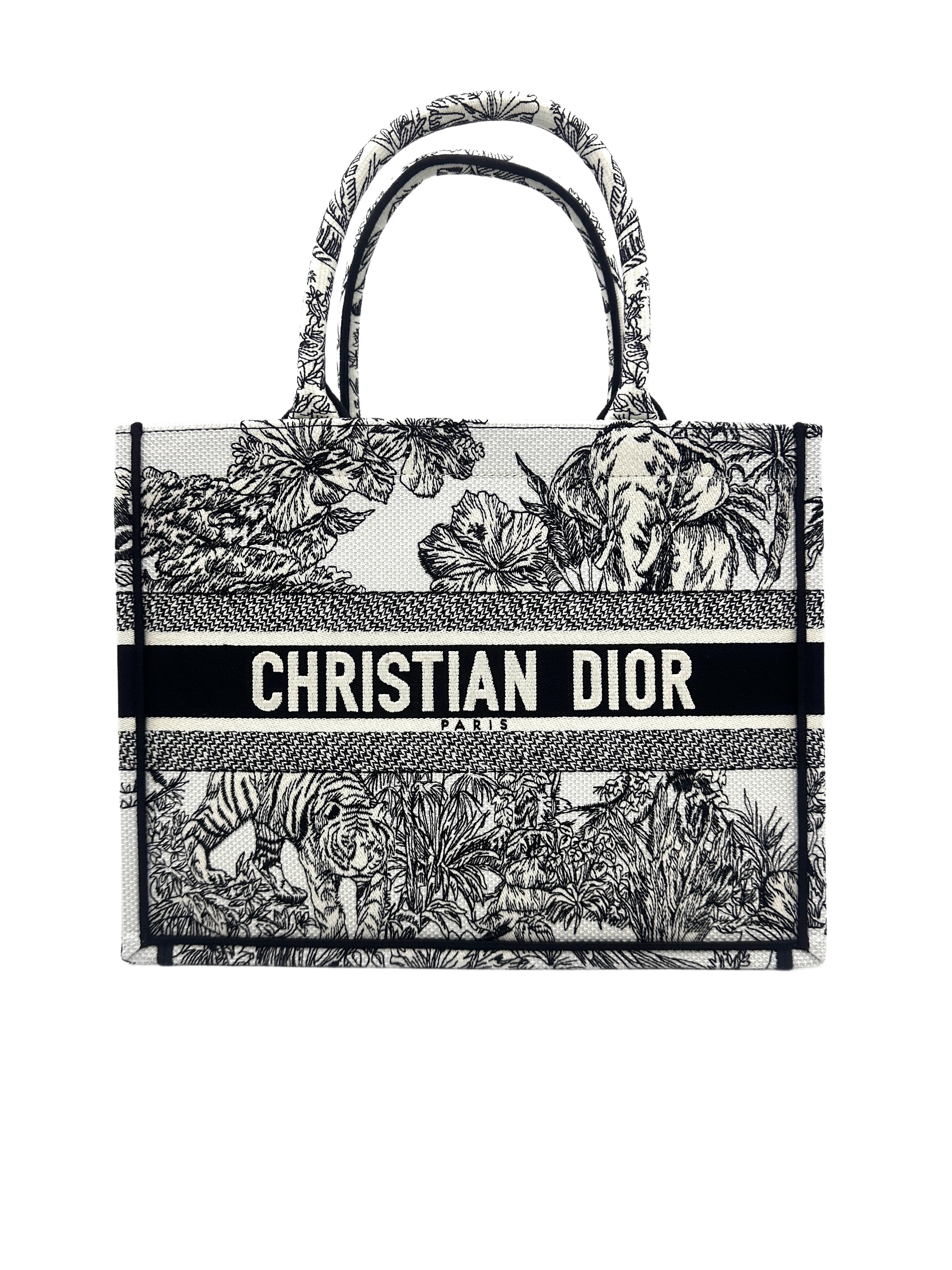 Christian Dior Black/White Toile De Jouy  Embroideried Canvas Medium Book Tote Bag DRH