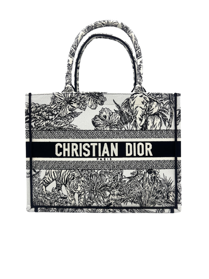 Christian Dior Black/White Toile De Jouy  Embroideried Canvas Medium Book Tote Bag DRH