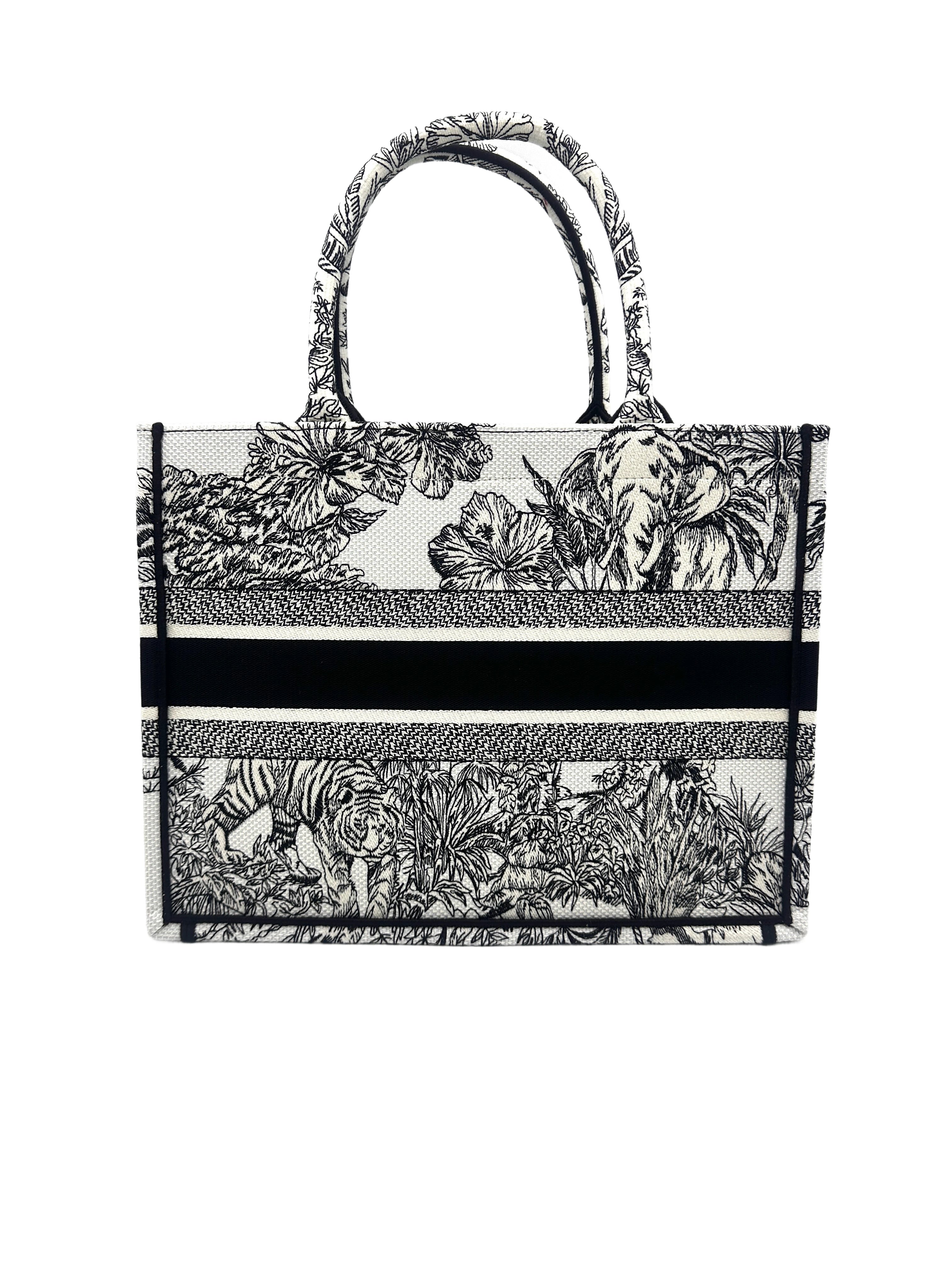 Christian Dior Black/White Toile De Jouy  Embroideried Canvas Medium Book Tote Bag DRH