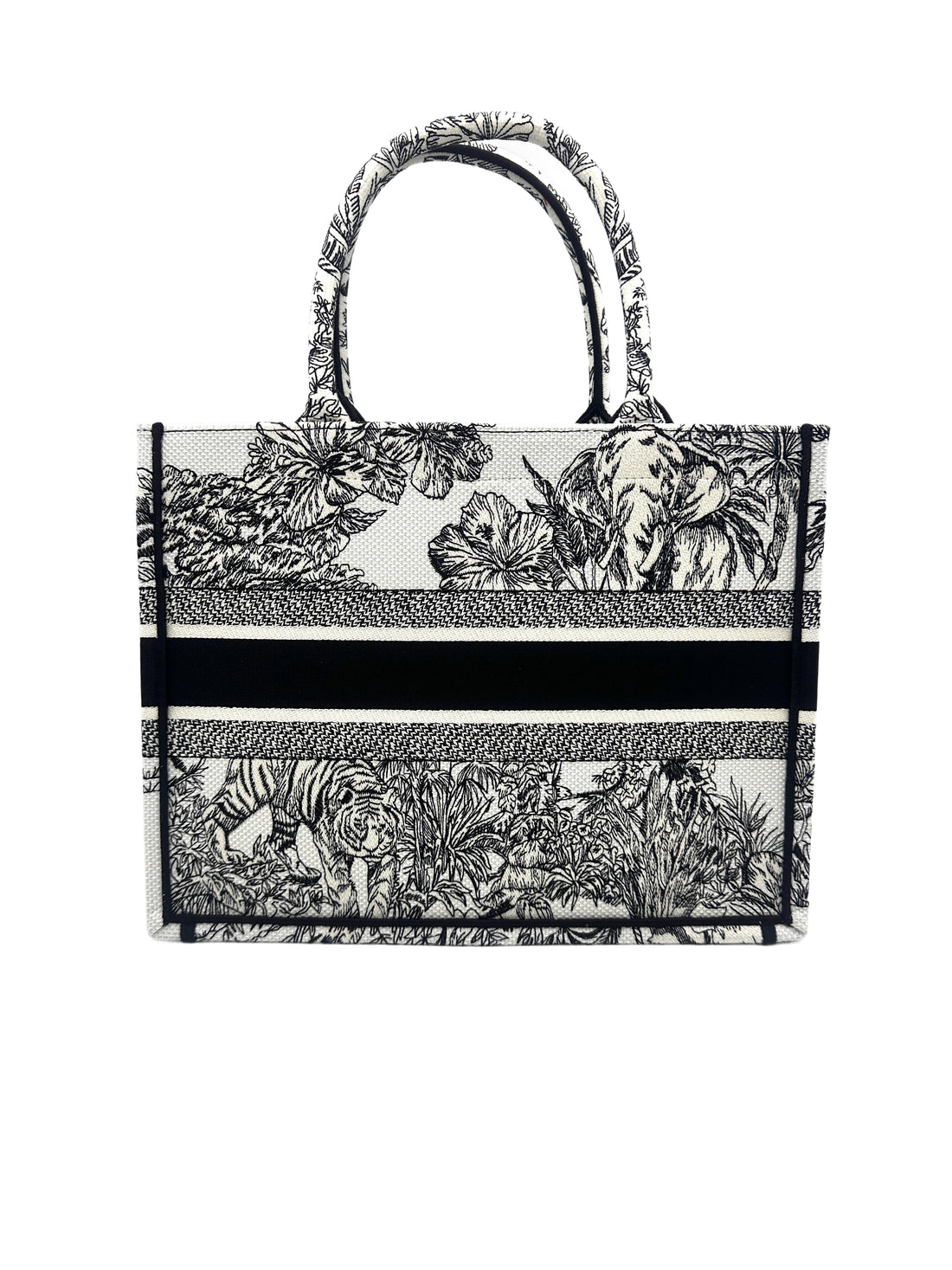 Christian Dior Black/White Toile De Jouy  Embroideried Canvas Medium Book Tote Bag DRH