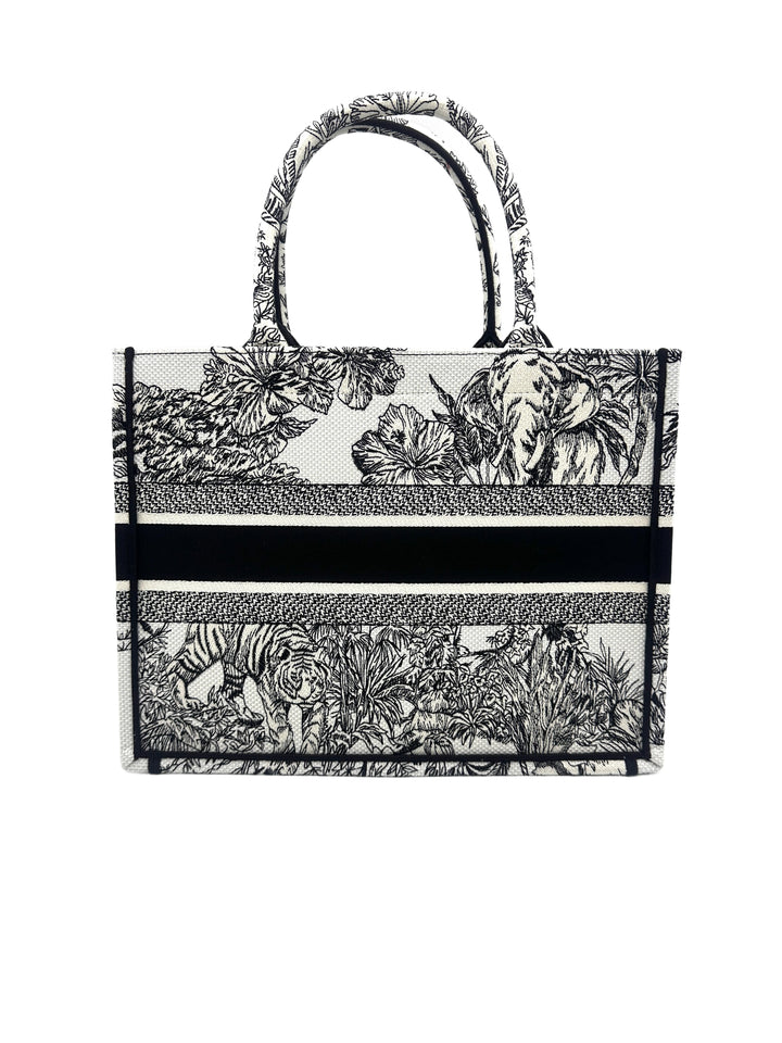 Christian Dior Black/White Toile De Jouy  Embroideried Canvas Medium Book Tote Bag DRH