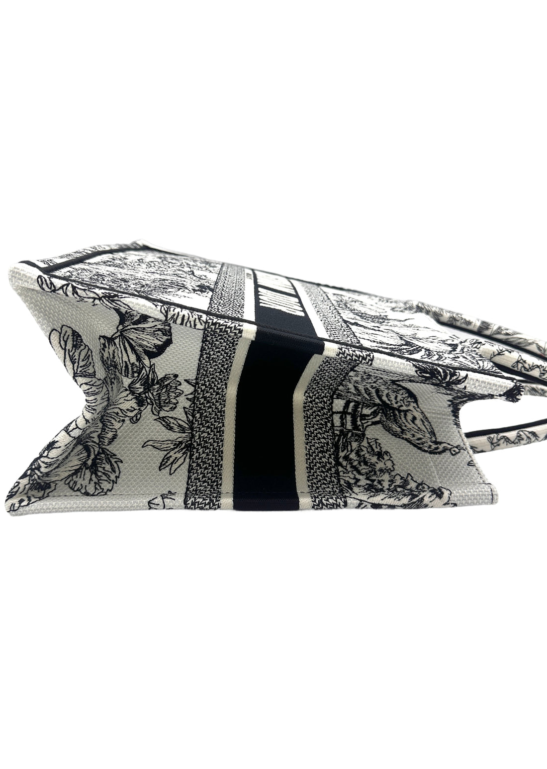 Christian Dior Black/White Toile De Jouy  Embroideried Canvas Medium Book Tote Bag DRH