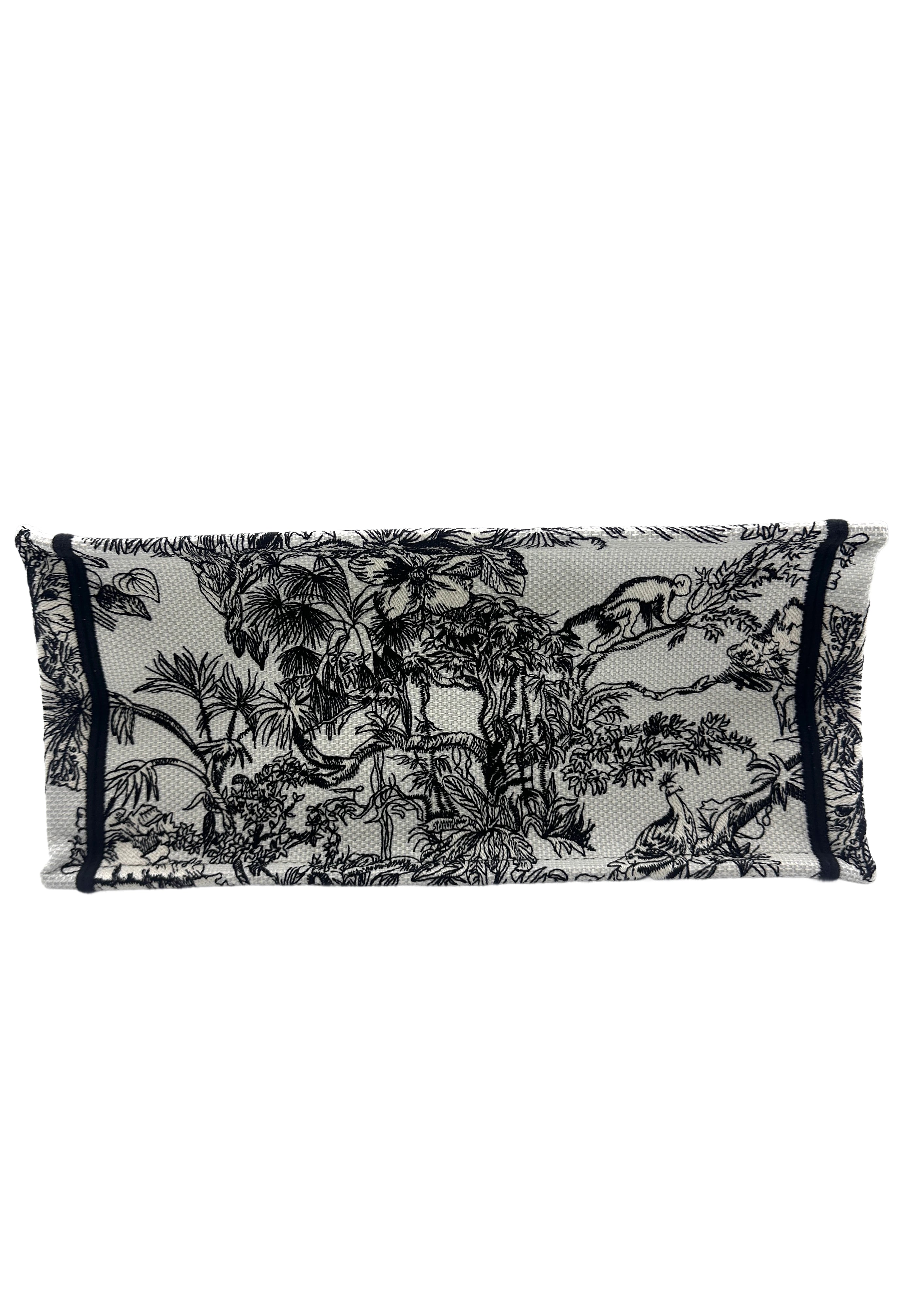 Christian Dior Black/White Toile De Jouy  Embroideried Canvas Medium Book Tote Bag DRH