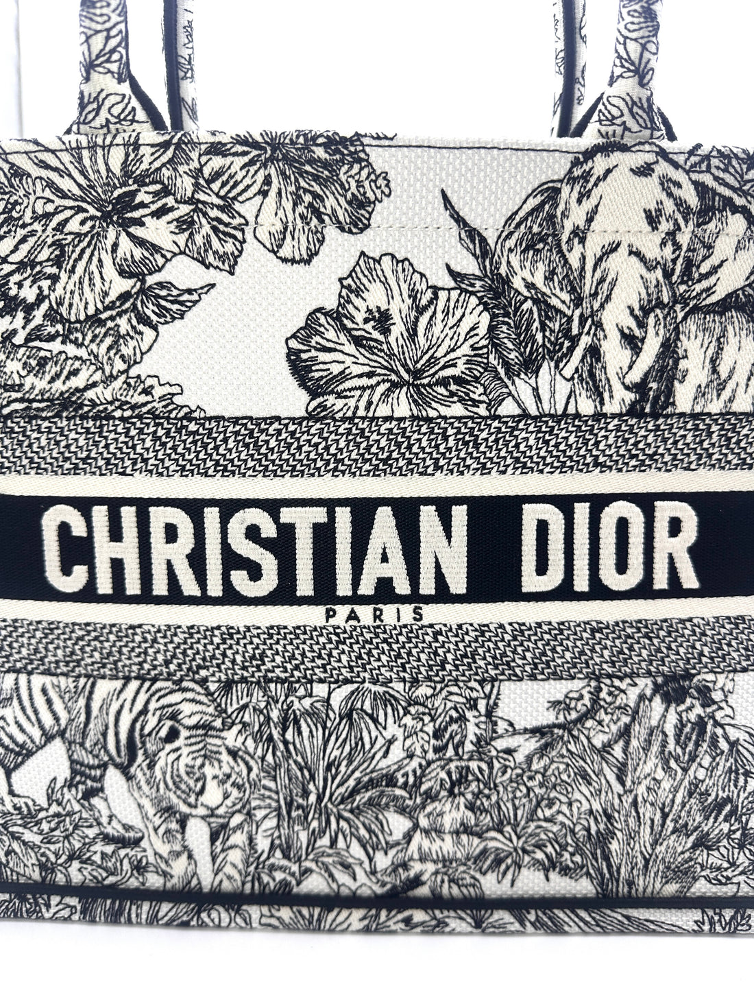 Christian Dior Black/White Toile De Jouy  Embroideried Canvas Medium Book Tote Bag DRH