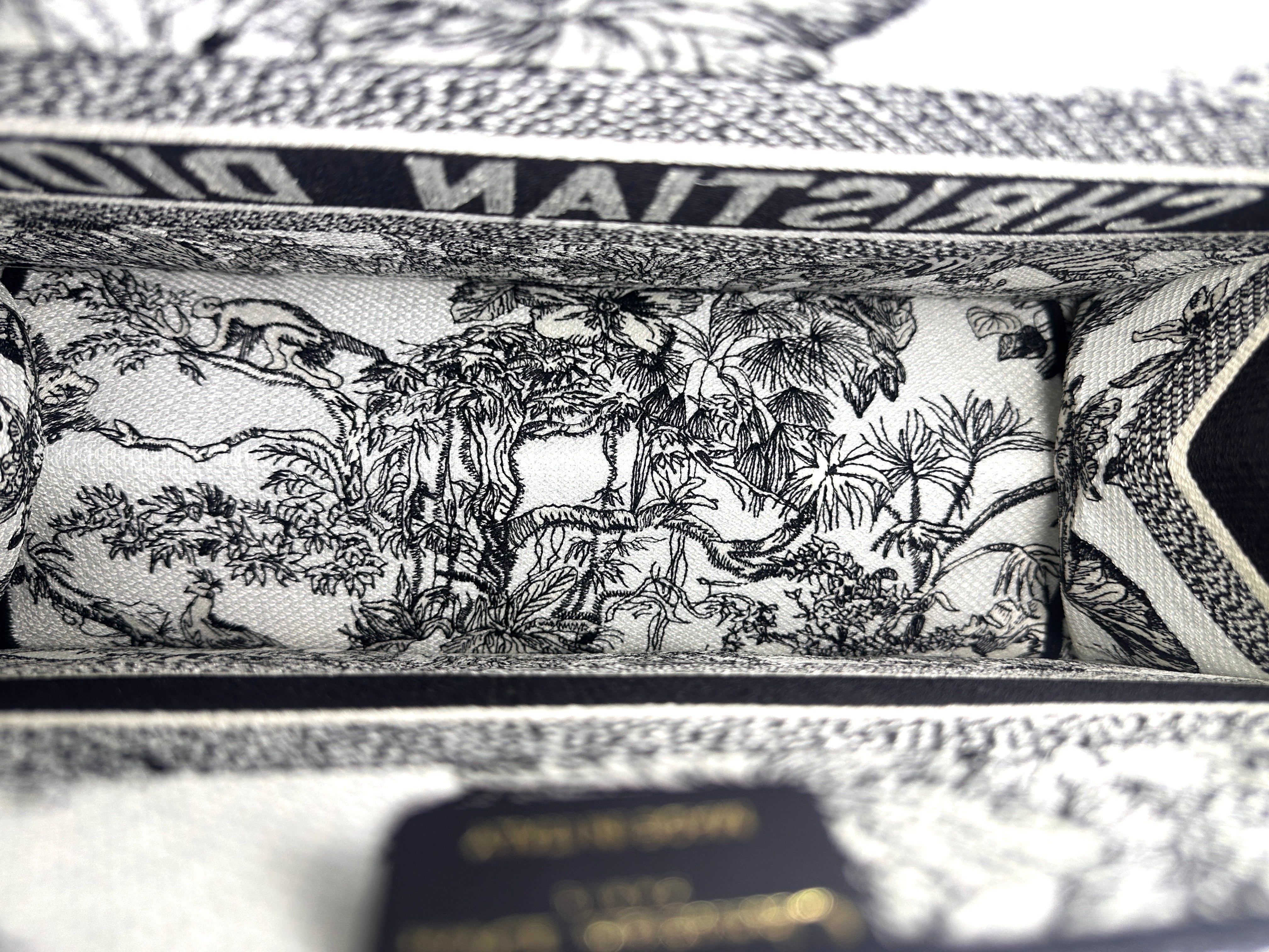 Christian Dior Black/White Toile De Jouy  Embroideried Canvas Medium Book Tote Bag DRH