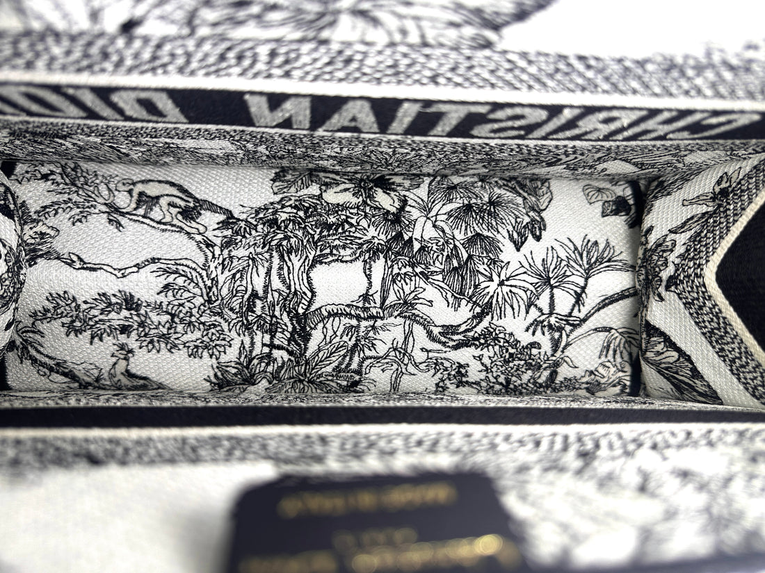 Christian Dior Black/White Toile De Jouy  Embroideried Canvas Medium Book Tote Bag DRH