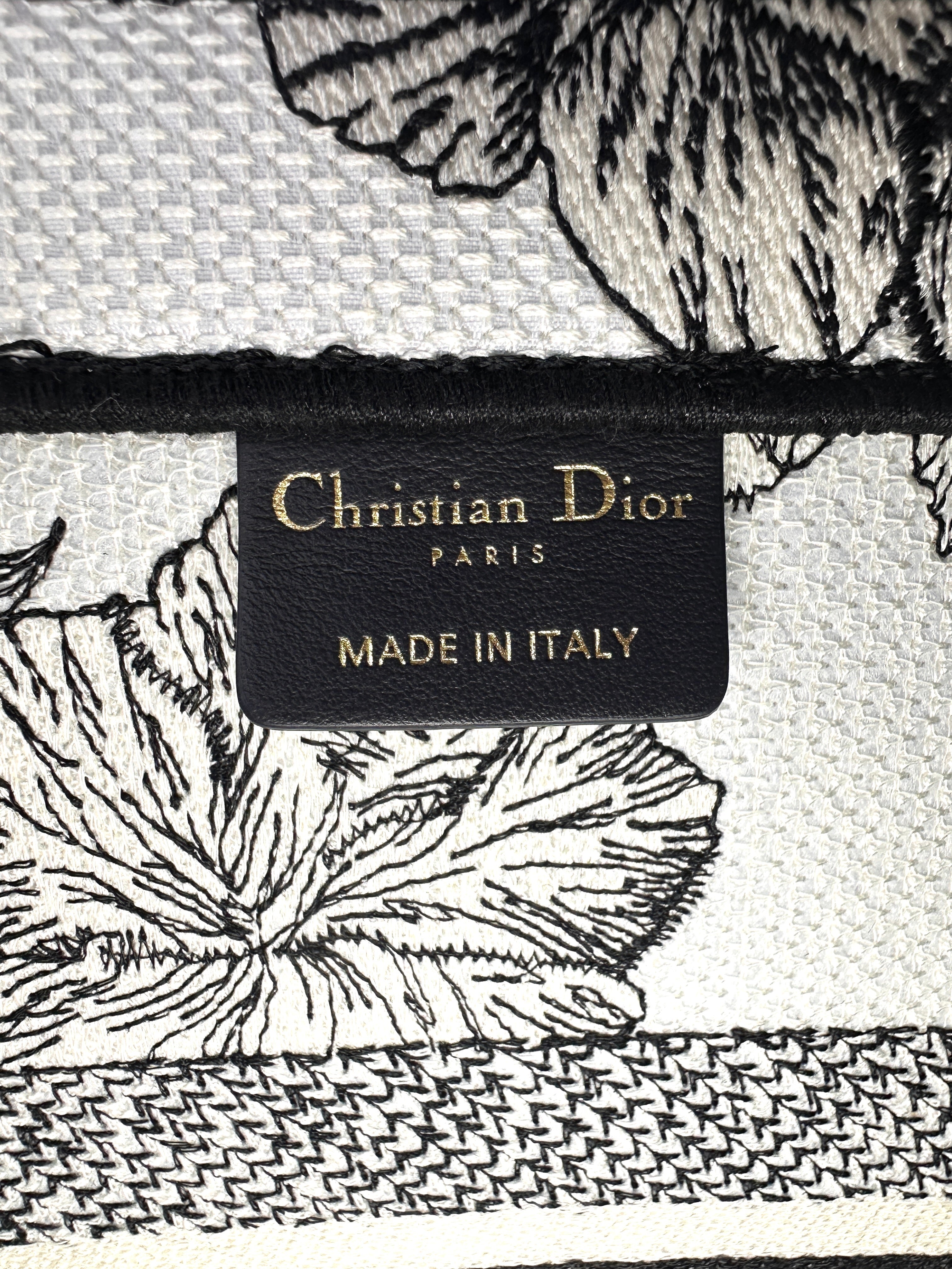Christian Dior Black/White Toile De Jouy  Embroideried Canvas Medium Book Tote Bag DRH