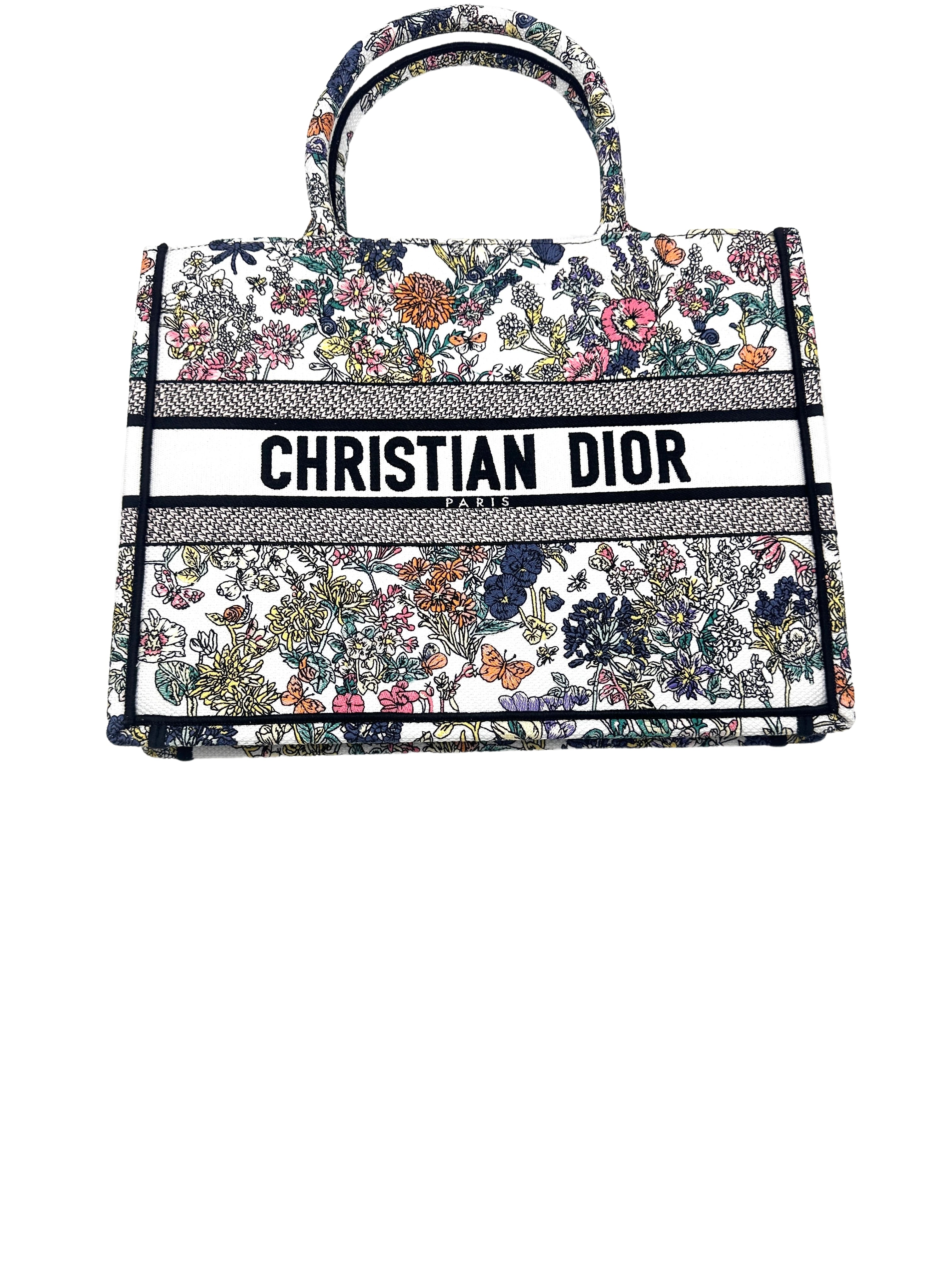 Christian Dior Flowers Calendar Allover Embroidery Medium Book Tote Bag DRJ