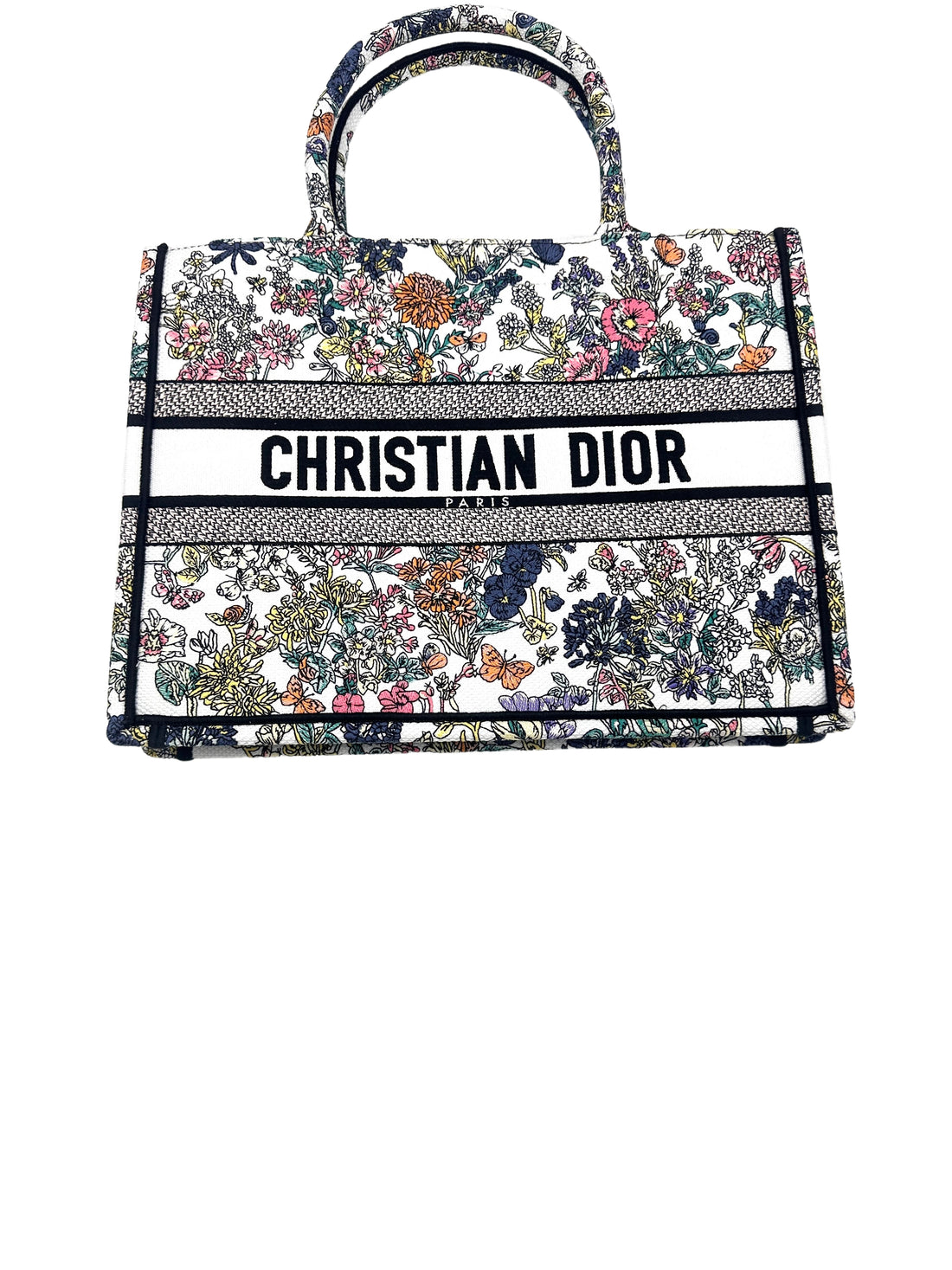 Christian Dior Flowers Calendar Allover Embroidery Medium Book Tote Bag DRJ