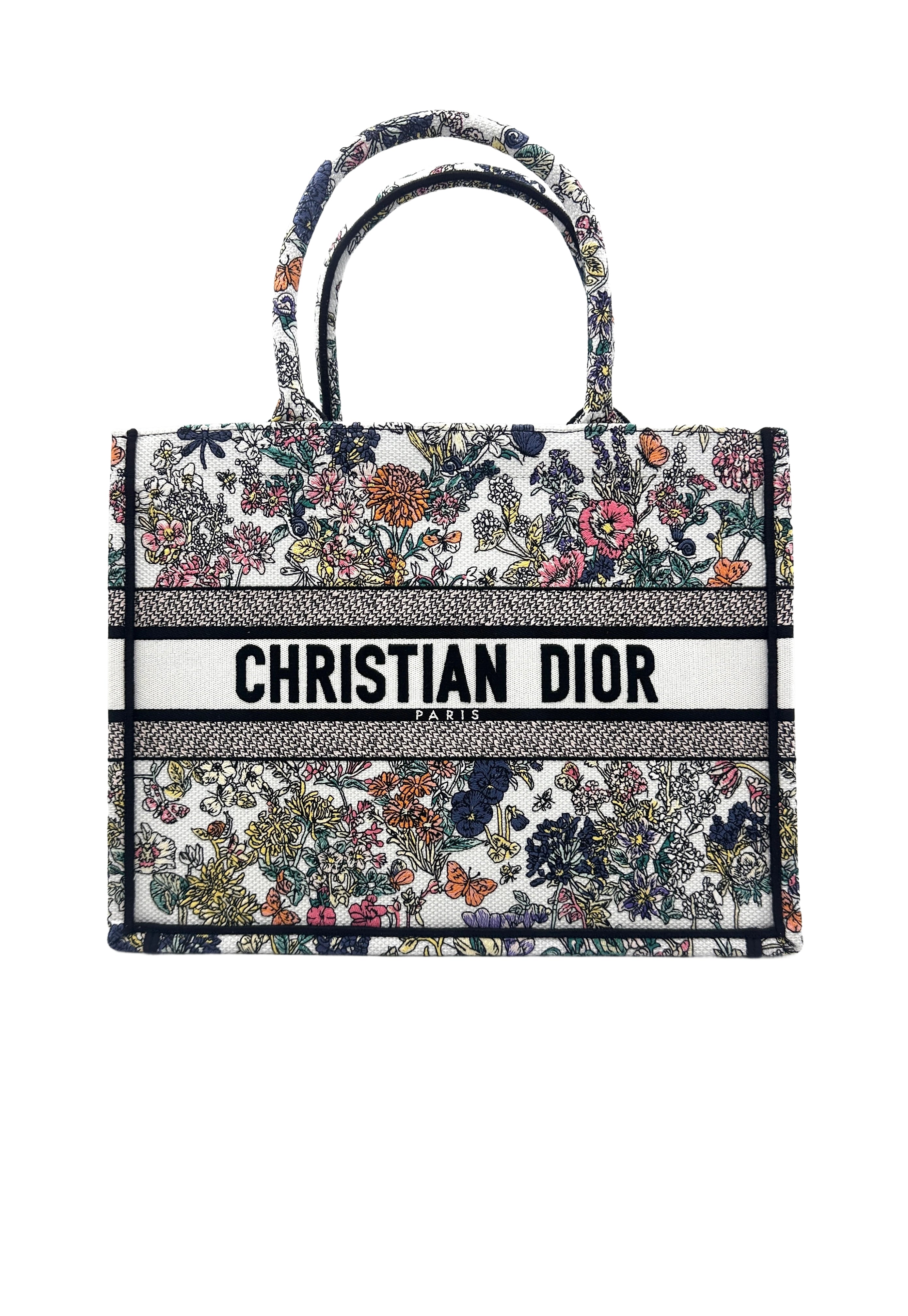 Christian Dior Flowers Calendar Allover Embroidery Medium Book Tote Bag DRJ