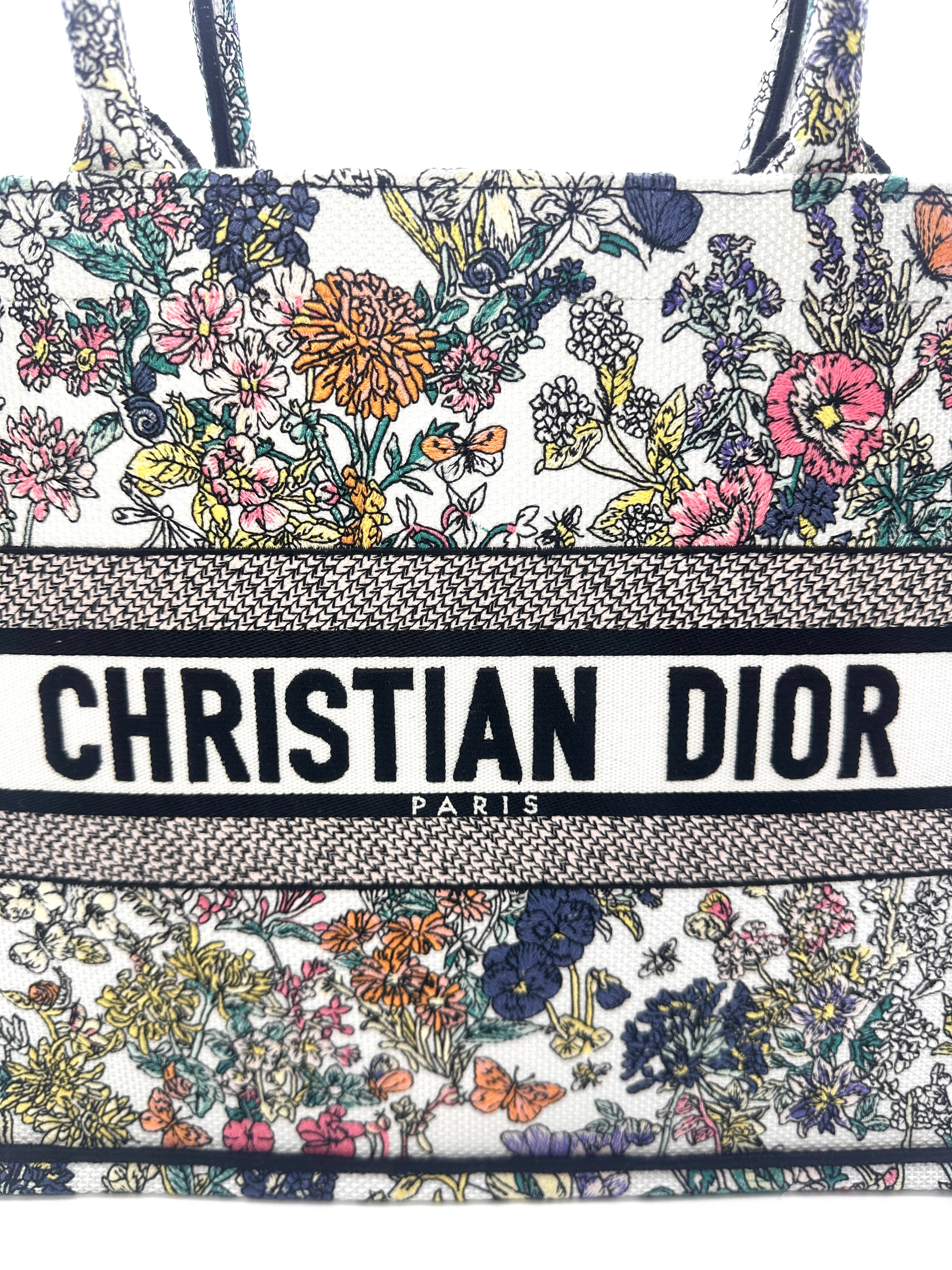 Christian Dior Flowers Calendar Allover Embroidery Medium Book Tote Bag DRJ