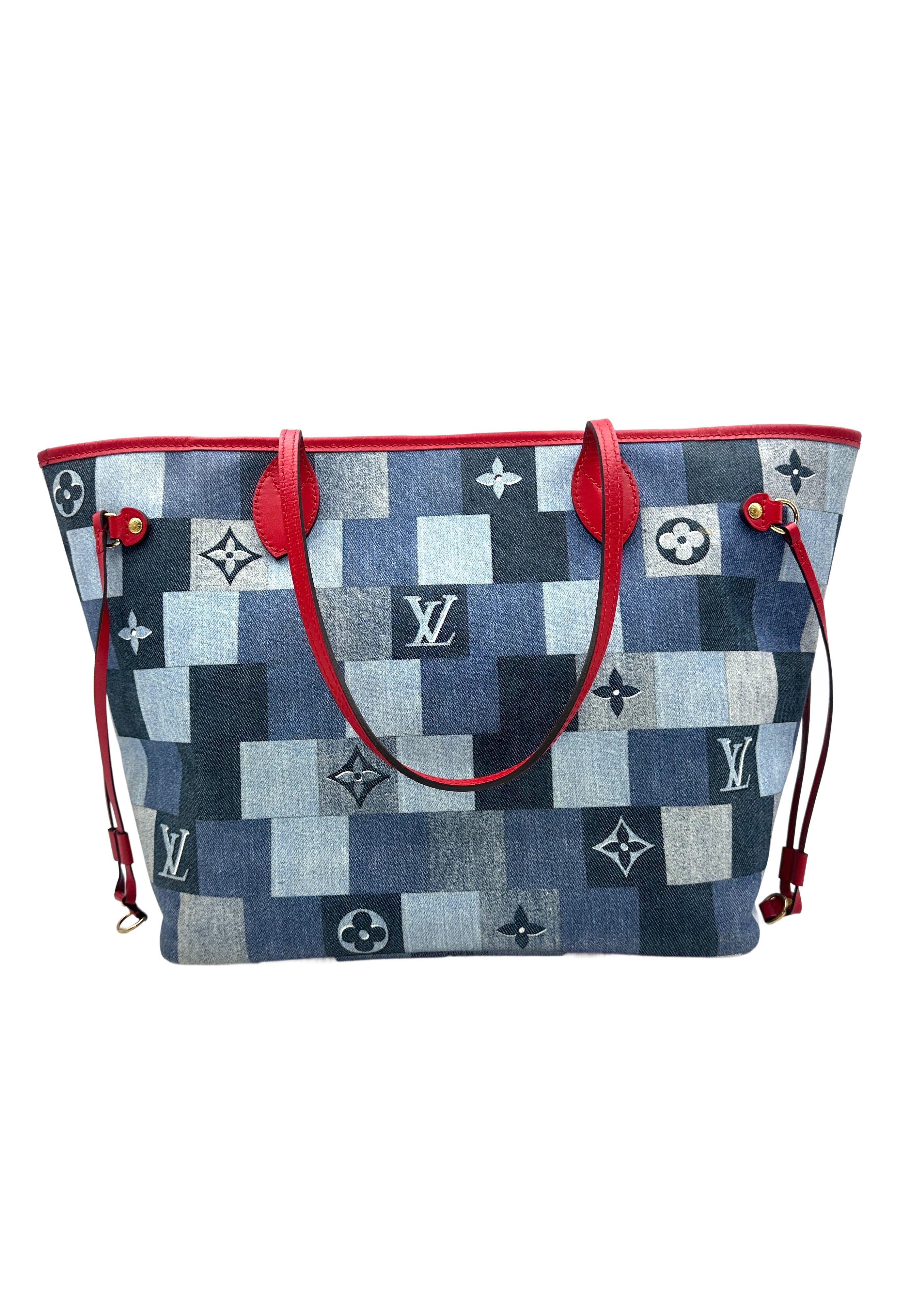 Louis Vuitton Never Full MM Patchwork Monogram Denim Medium Shoulder Bag Blue LV1575