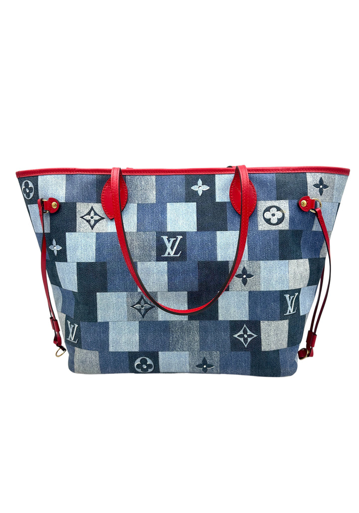 Louis Vuitton Never Full MM Patchwork Monogram Denim Medium Shoulder Bag Blue LV1575