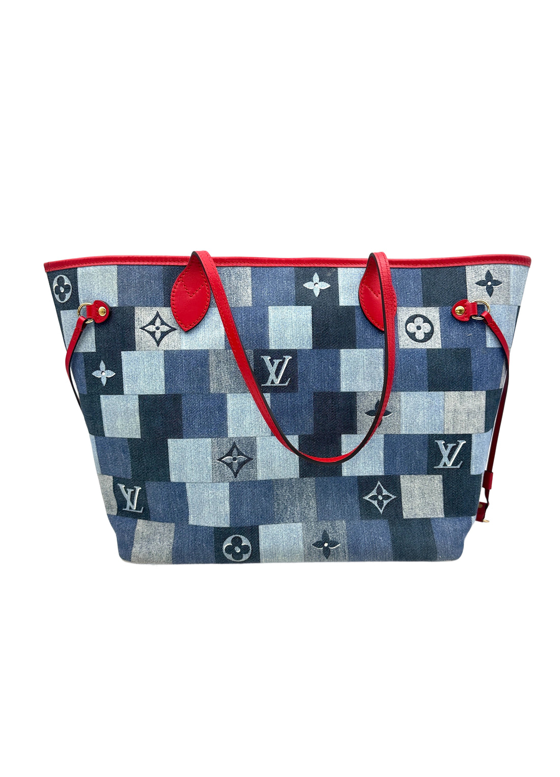 Louis Vuitton Never Full MM Patchwork Monogram Denim Medium Shoulder Bag Blue LV1575