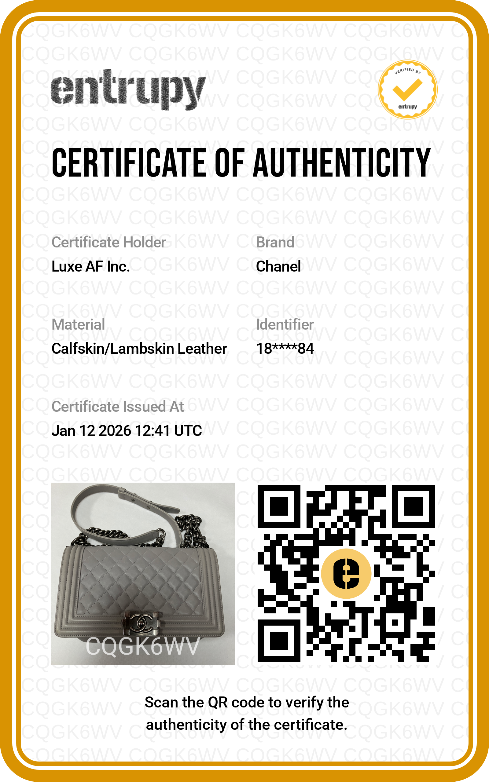 Chanel LeBoy Grey Quilted Lambskin Leather Medium Size Chain Flap Bag(18***84) CC1219