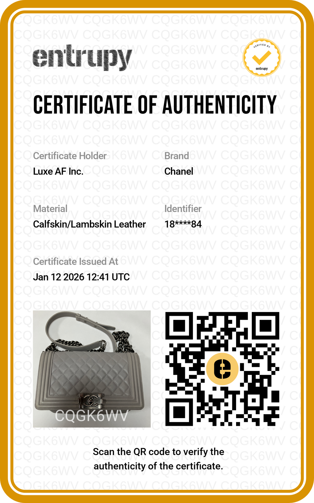 Chanel LeBoy Grey Quilted Lambskin Leather Medium Size Chain Flap Bag(18***84) CC1219