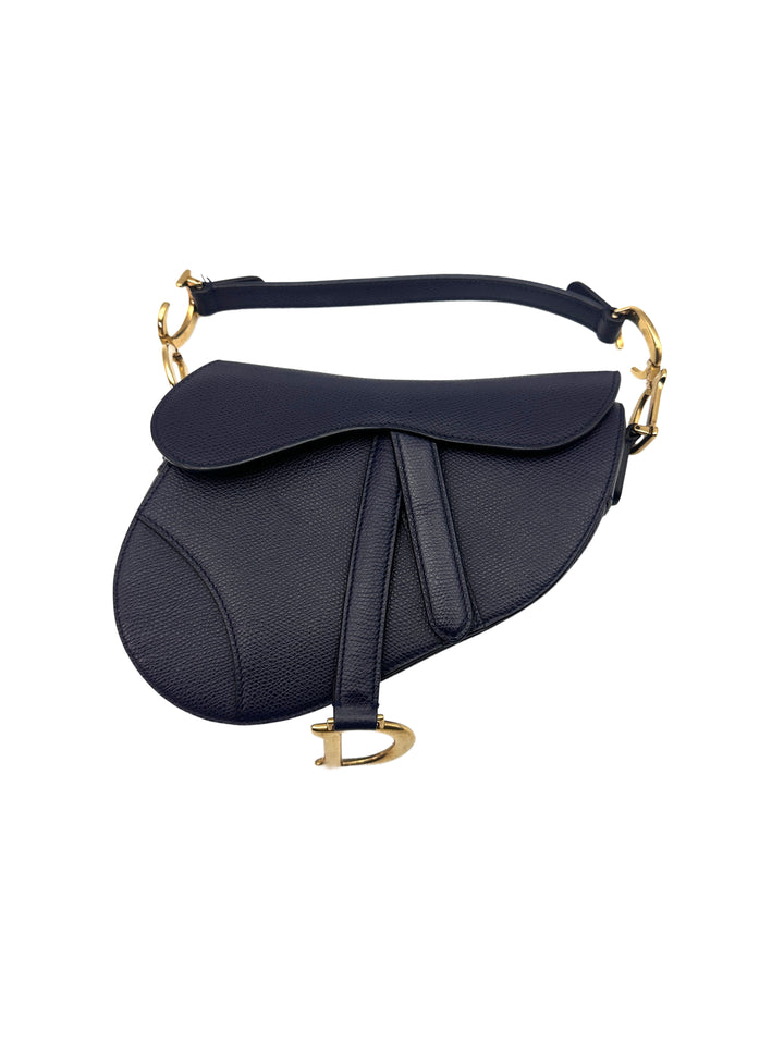 Christian Dior Grained Calfskin Saddle Bag Deep Ocean Blue Small Crossbody Bag DR365