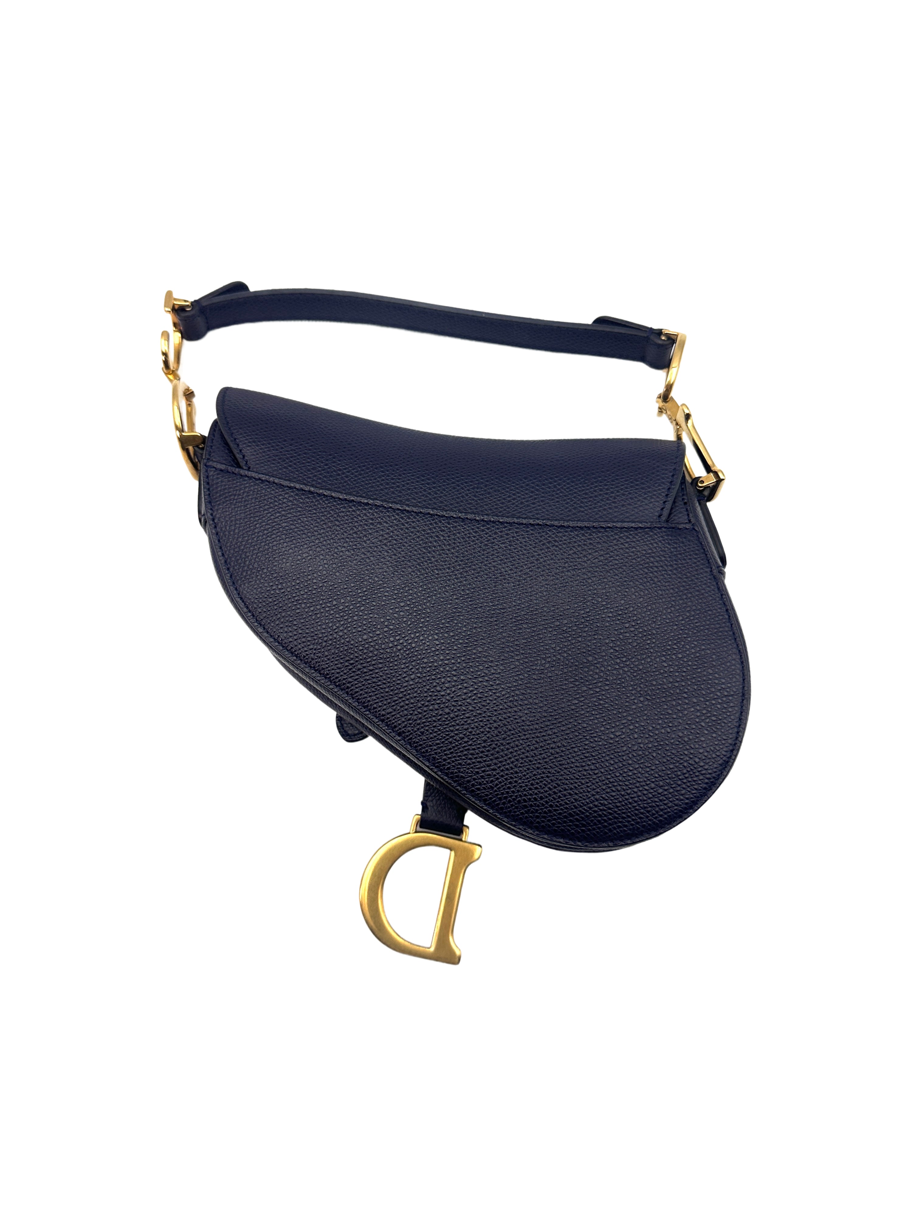 Christian Dior Grained Calfskin Saddle Bag Deep Ocean Blue Small Crossbody Bag DR365