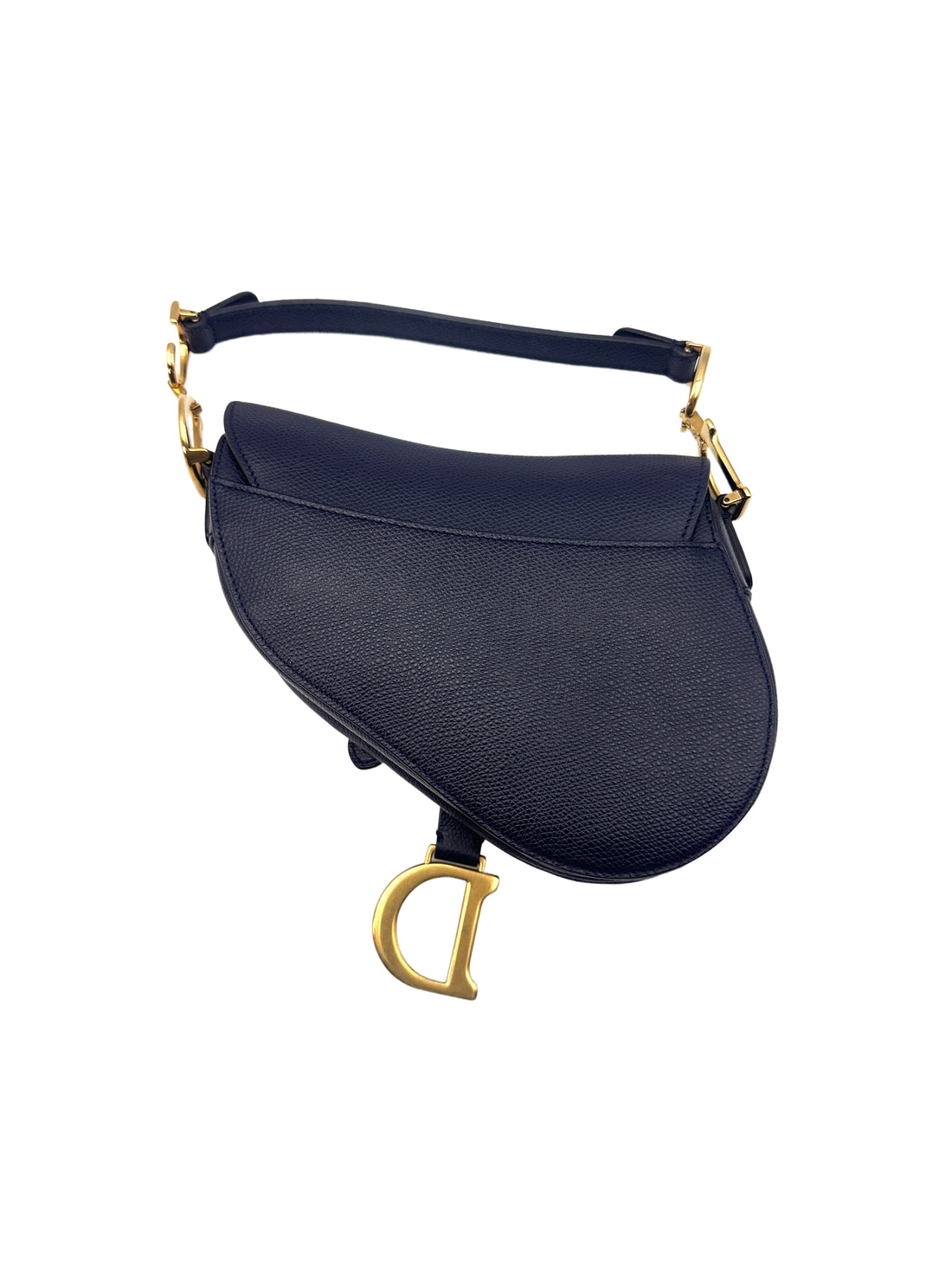 Christian Dior Grained Calfskin Saddle Bag Deep Ocean Blue Small Crossbody Bag DR365