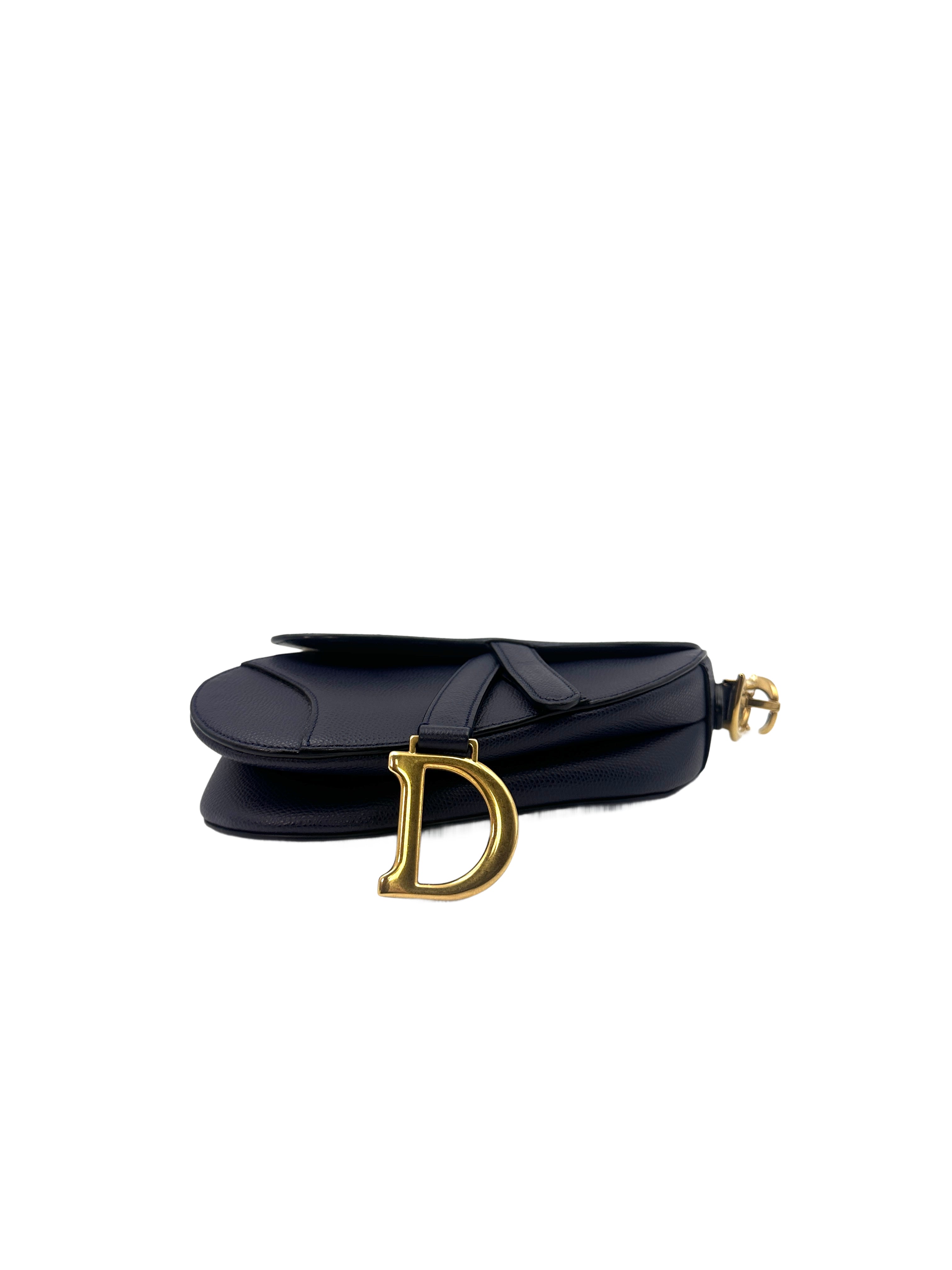 Christian Dior Grained Calfskin Saddle Bag Deep Ocean Blue Small Crossbody Bag DR365