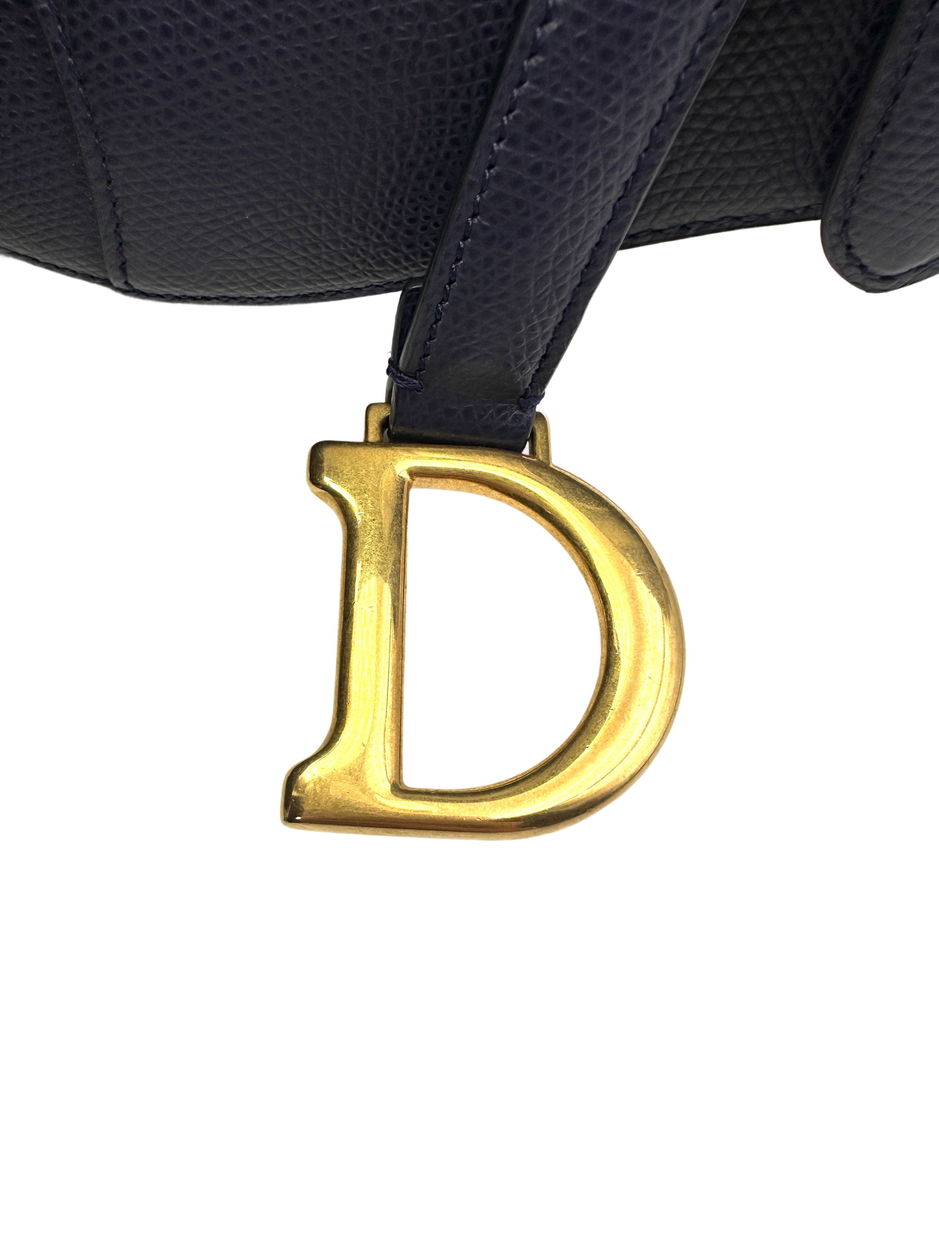 Christian Dior Grained Calfskin Saddle Bag Deep Ocean Blue Small Crossbody Bag DR365
