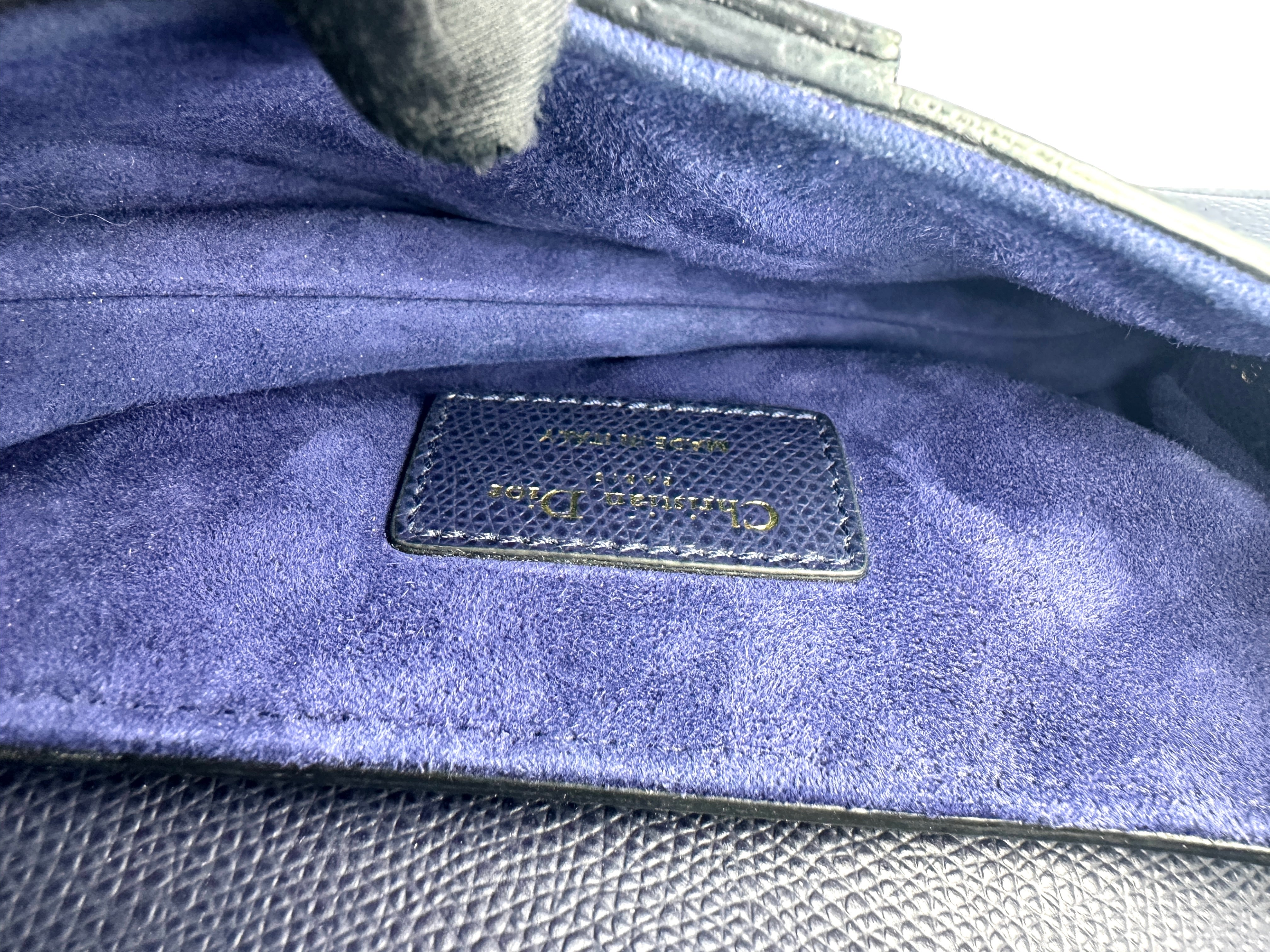 Christian Dior Grained Calfskin Saddle Bag Deep Ocean Blue Small Crossbody Bag DR365