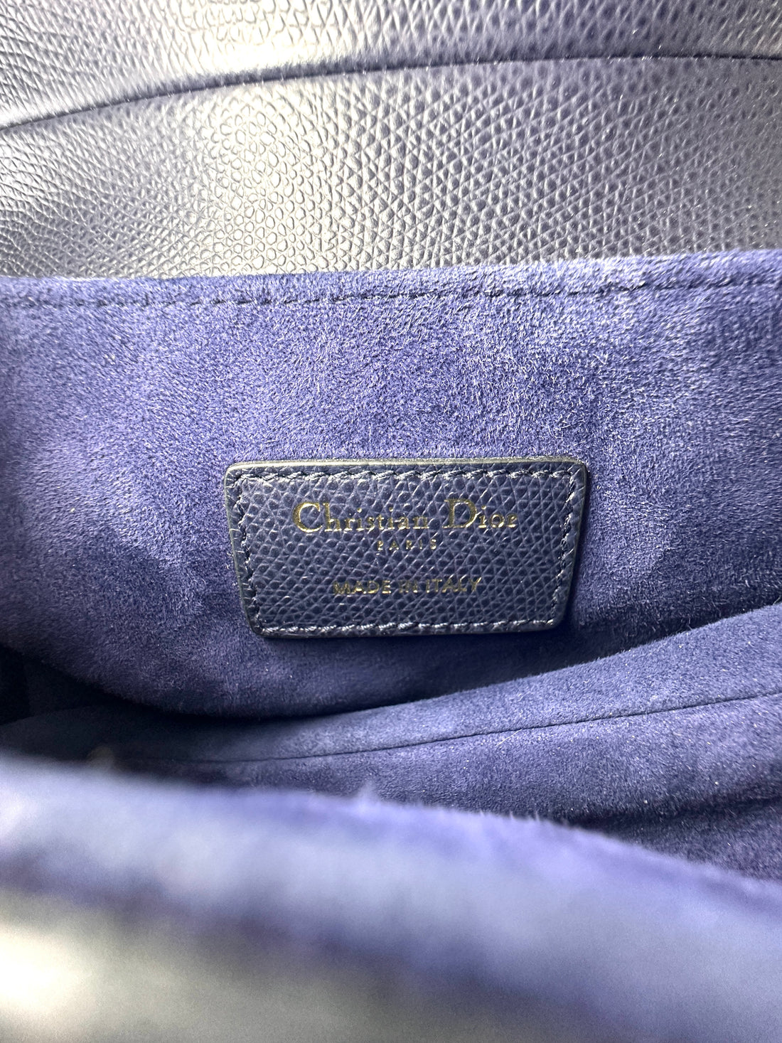 Christian Dior Grained Calfskin Saddle Bag Deep Ocean Blue Small Crossbody Bag DR365