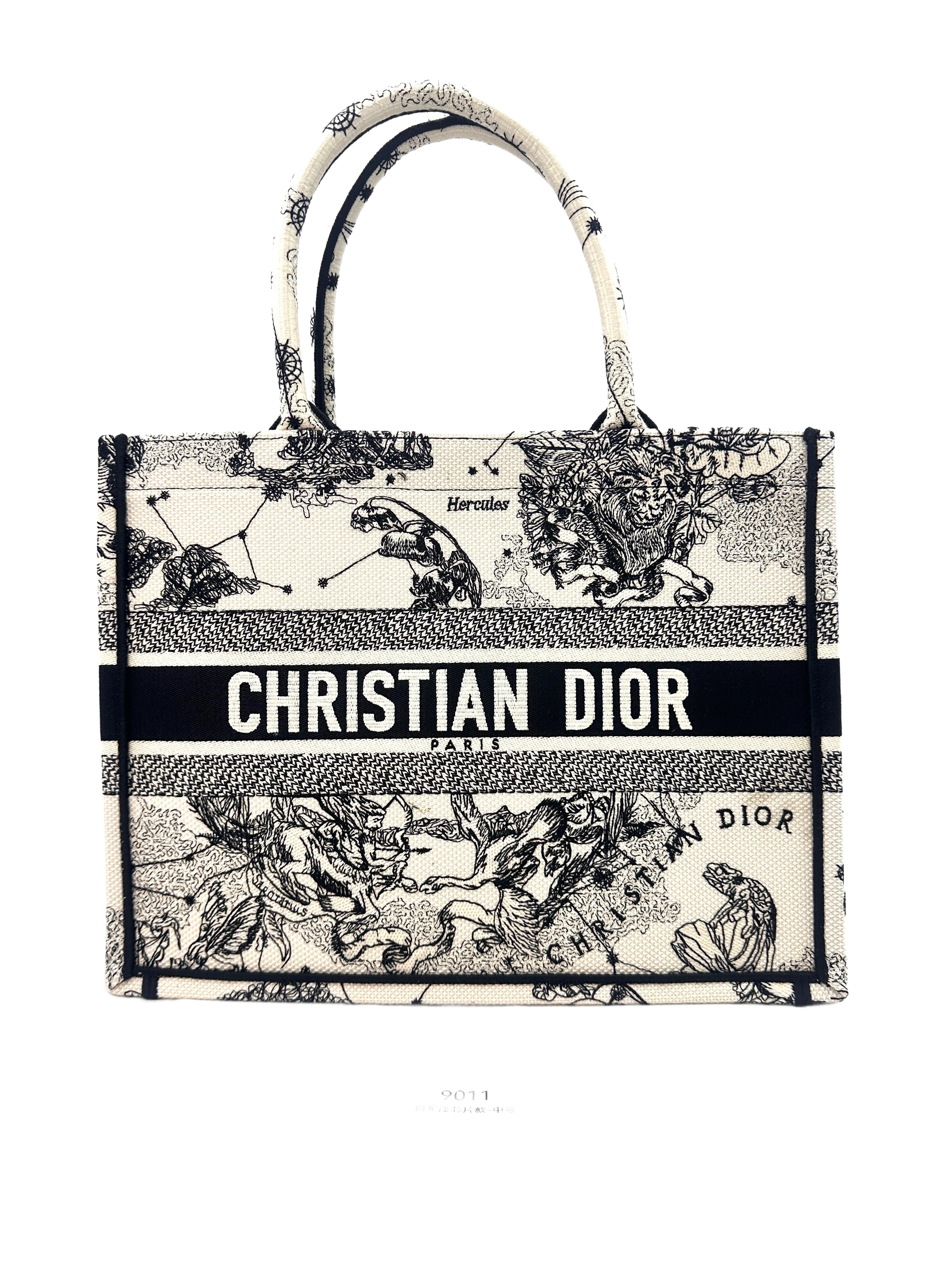 Christian Dior Latte and Black Dior Zodiac Embroidery Medium Book Tote Bag DRG