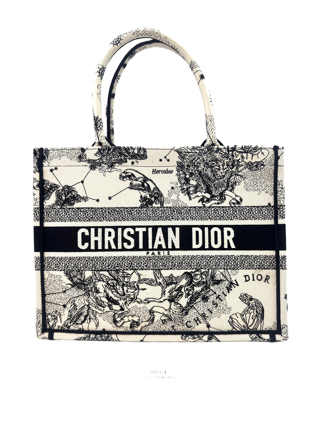 Christian Dior Latte and Black Dior Zodiac Embroidery Medium Book Tote Bag DRG