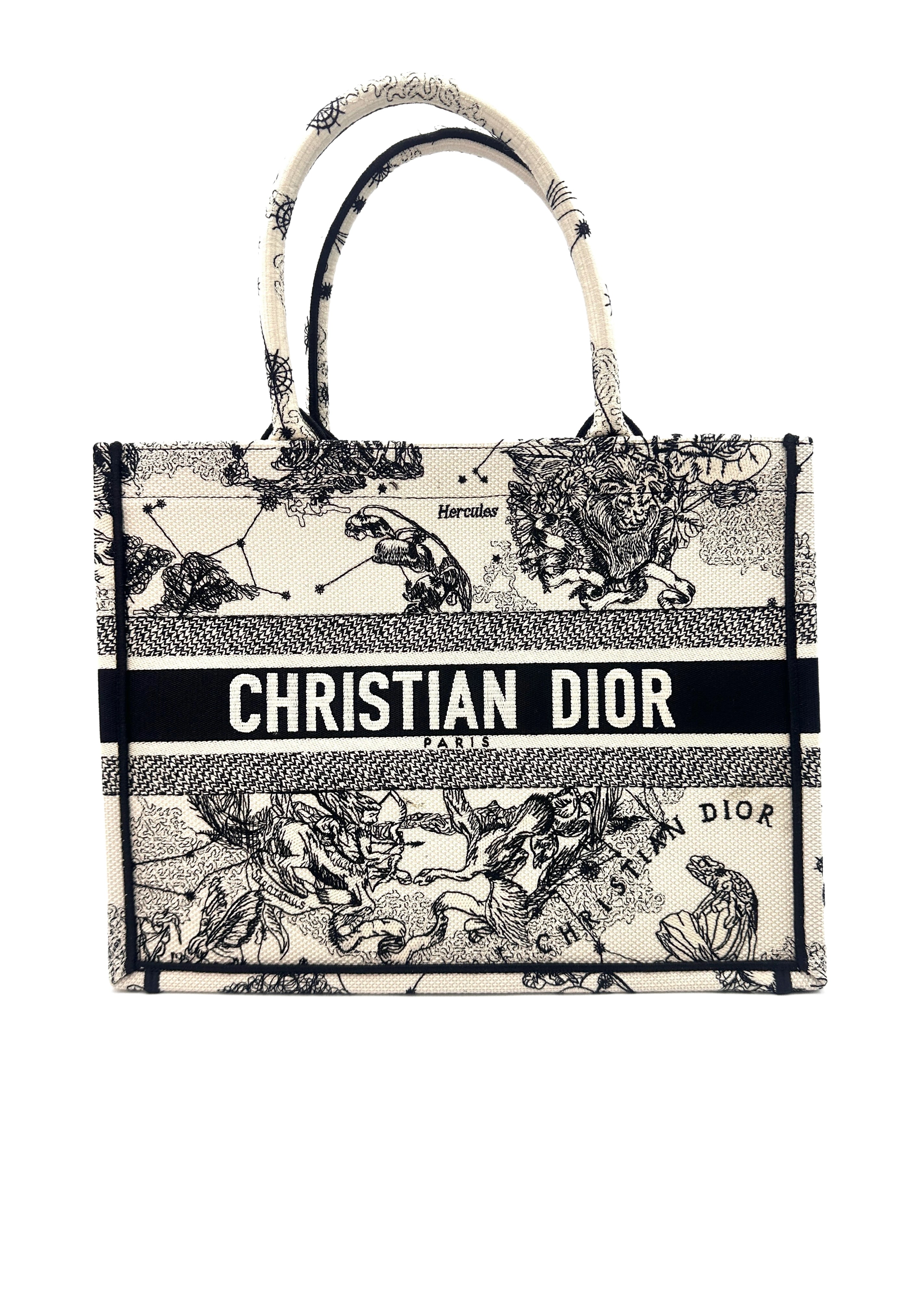 Christian Dior Latte and Black Dior Zodiac Embroidery Medium Book Tote Bag DRG