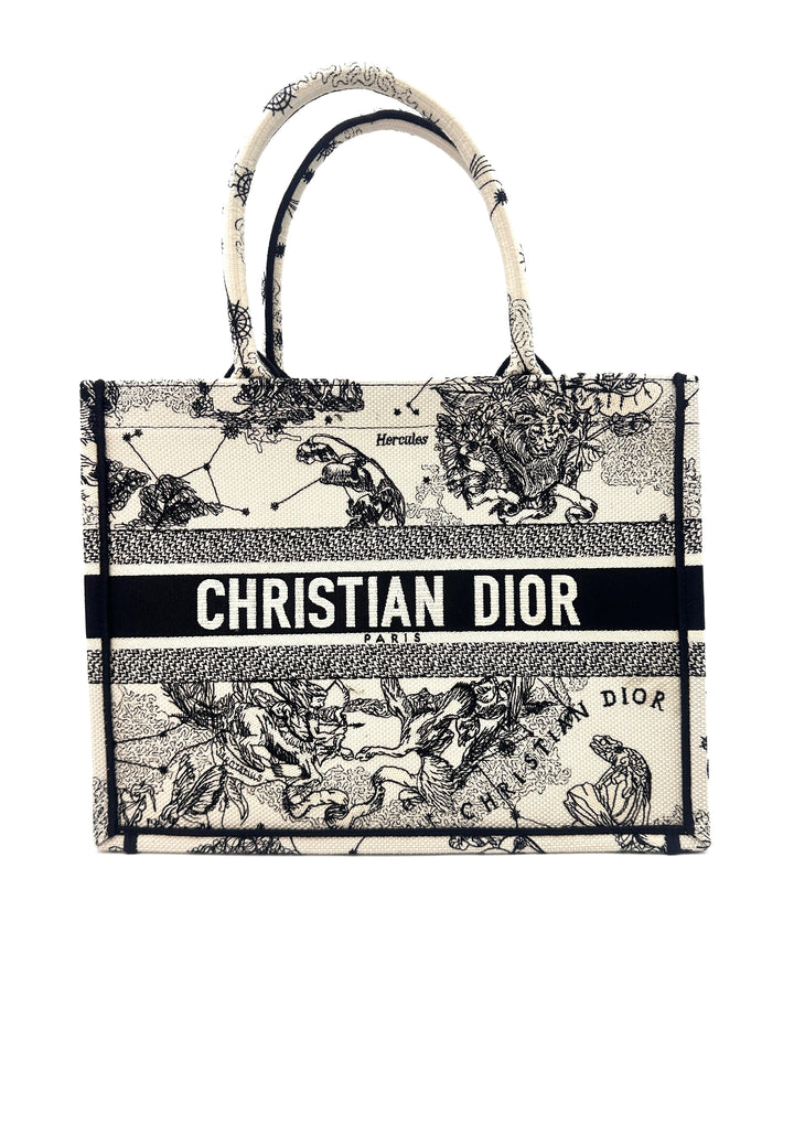 Christian Dior Latte and Black Dior Zodiac Embroidery Medium Book Tote Bag DRG