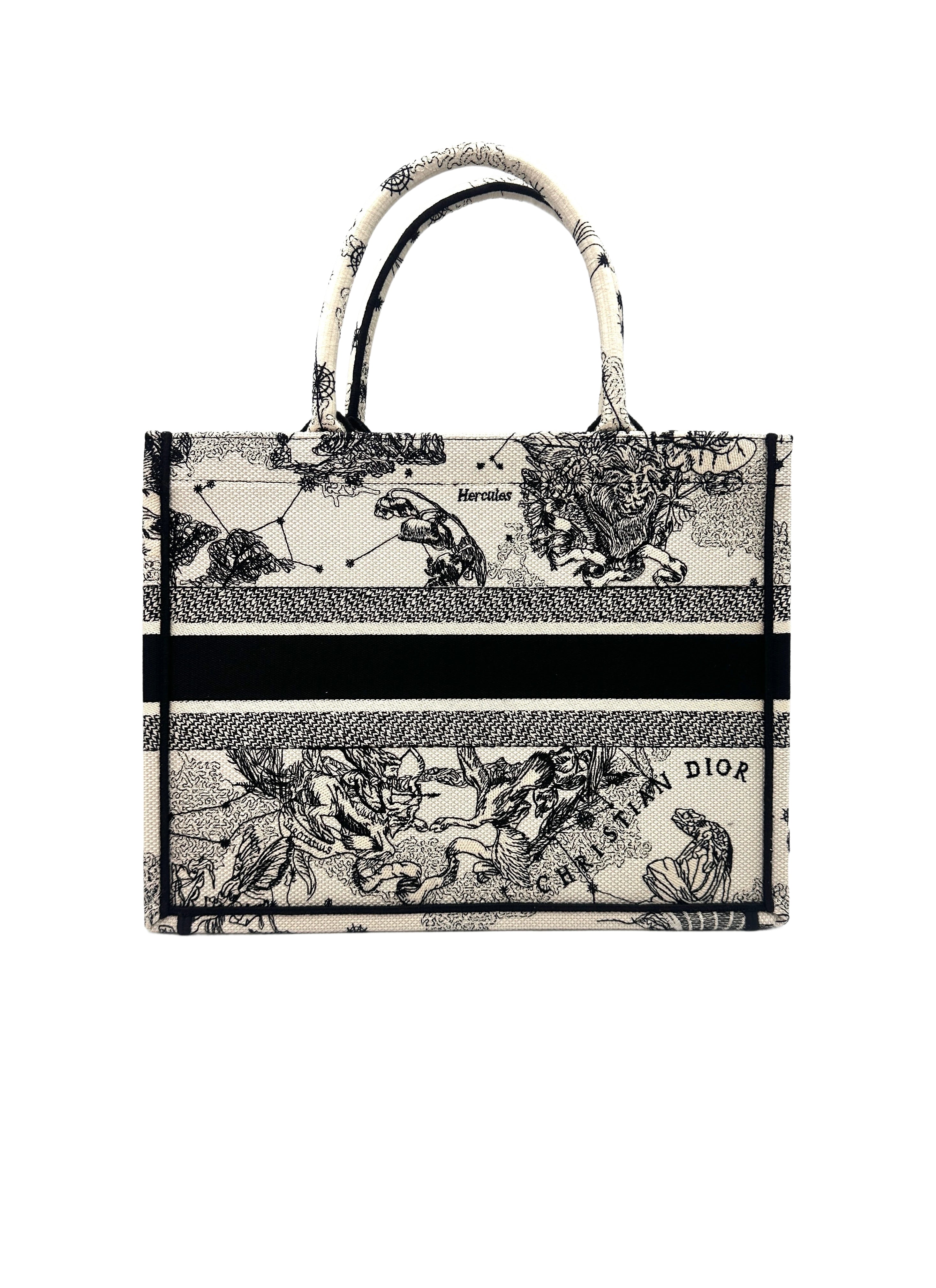 Christian Dior Latte and Black Dior Zodiac Embroidery Medium Book Tote Bag DRG