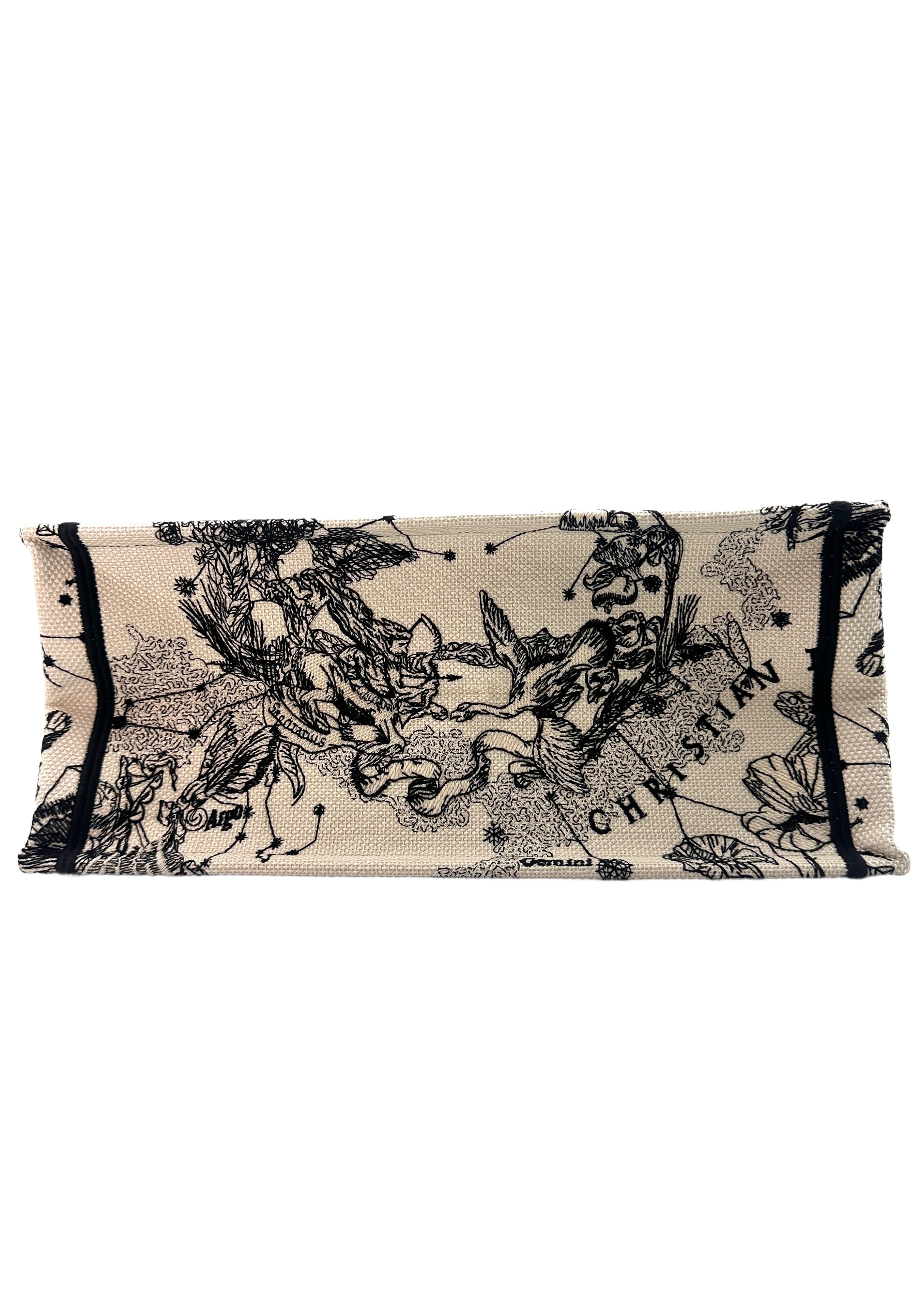 Christian Dior Latte and Black Dior Zodiac Embroidery Medium Book Tote Bag DRG