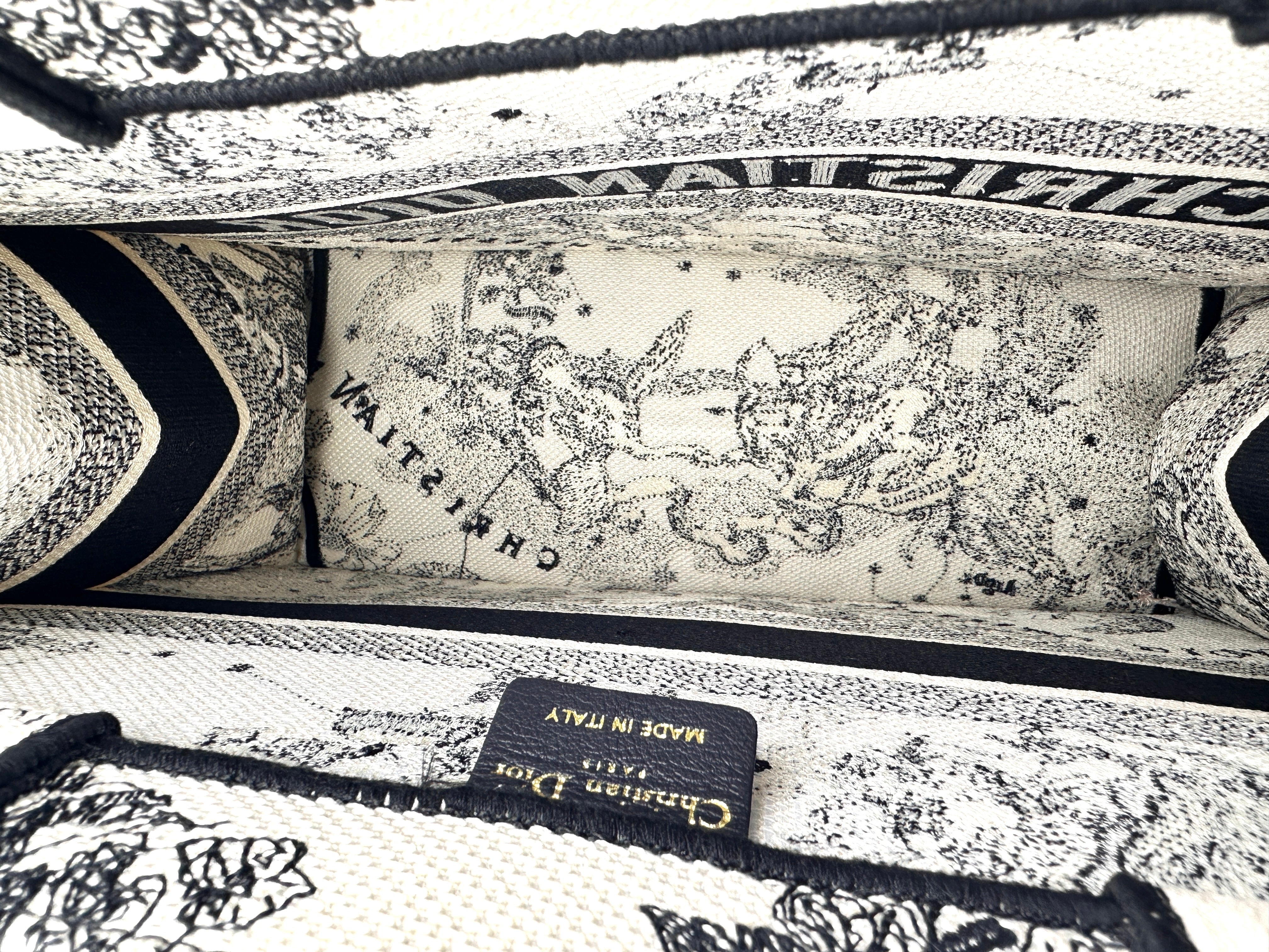 Christian Dior Latte and Black Dior Zodiac Embroidery Medium Book Tote Bag DRG