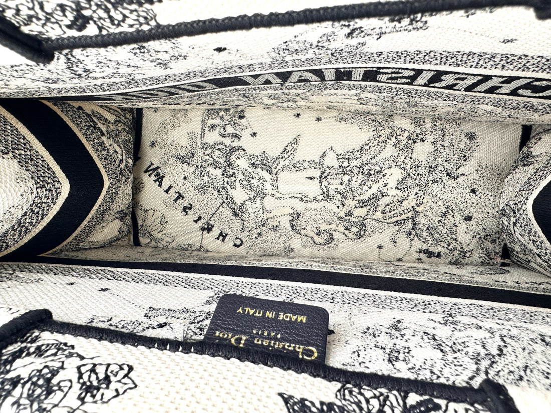 Christian Dior Latte and Black Dior Zodiac Embroidery Medium Book Tote Bag DRG