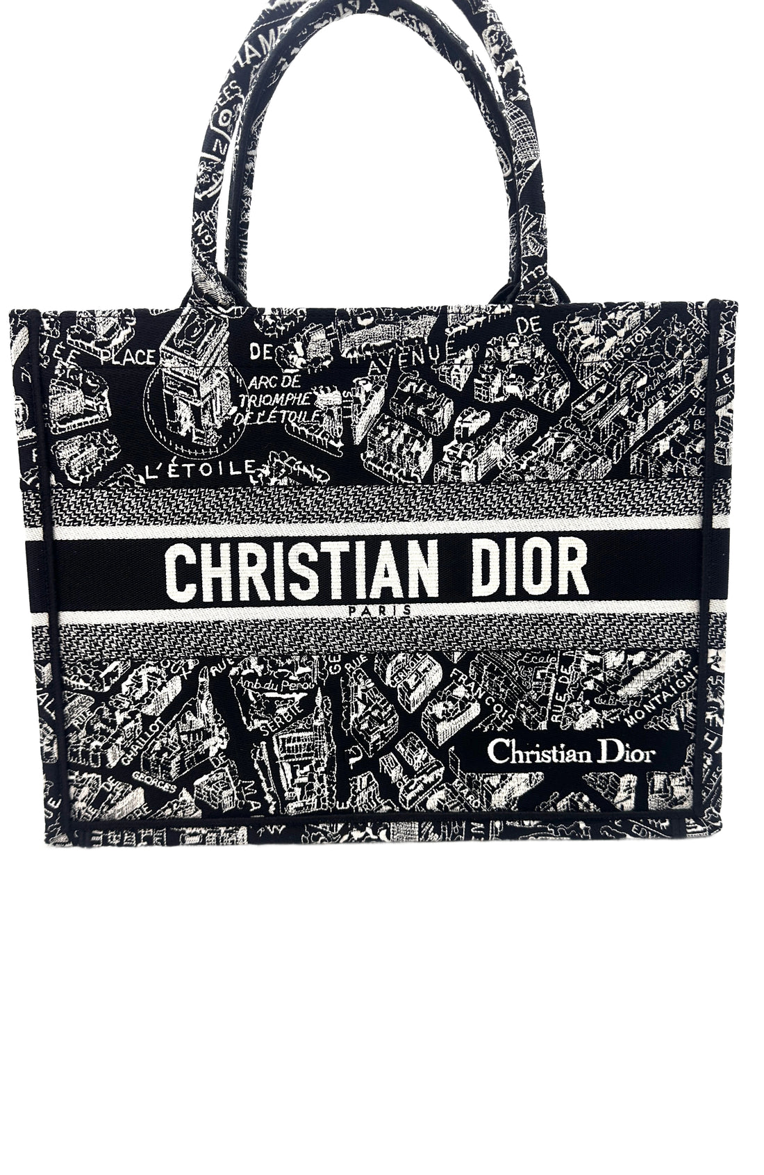 Christian Dior Black and White Plan de Paris  Embroidery Medium Book Tote Bag Black DRF