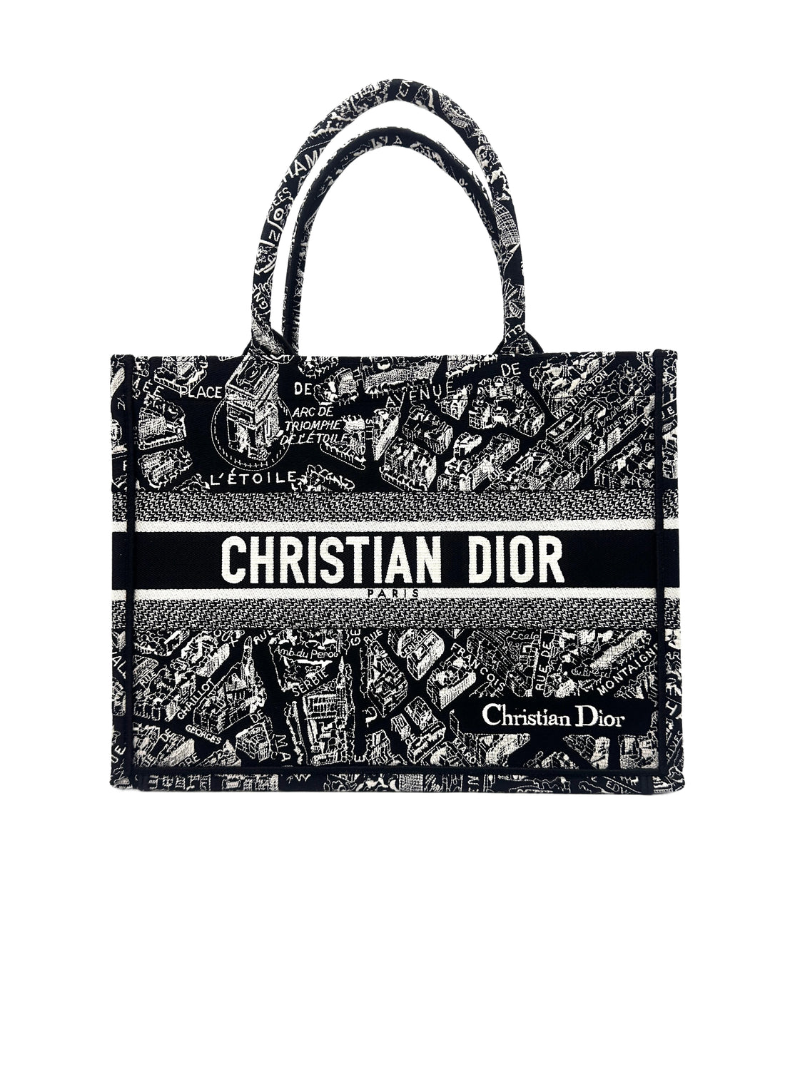 Christian Dior Black and White Plan de Paris  Embroidery Medium Book Tote Bag Black DRF