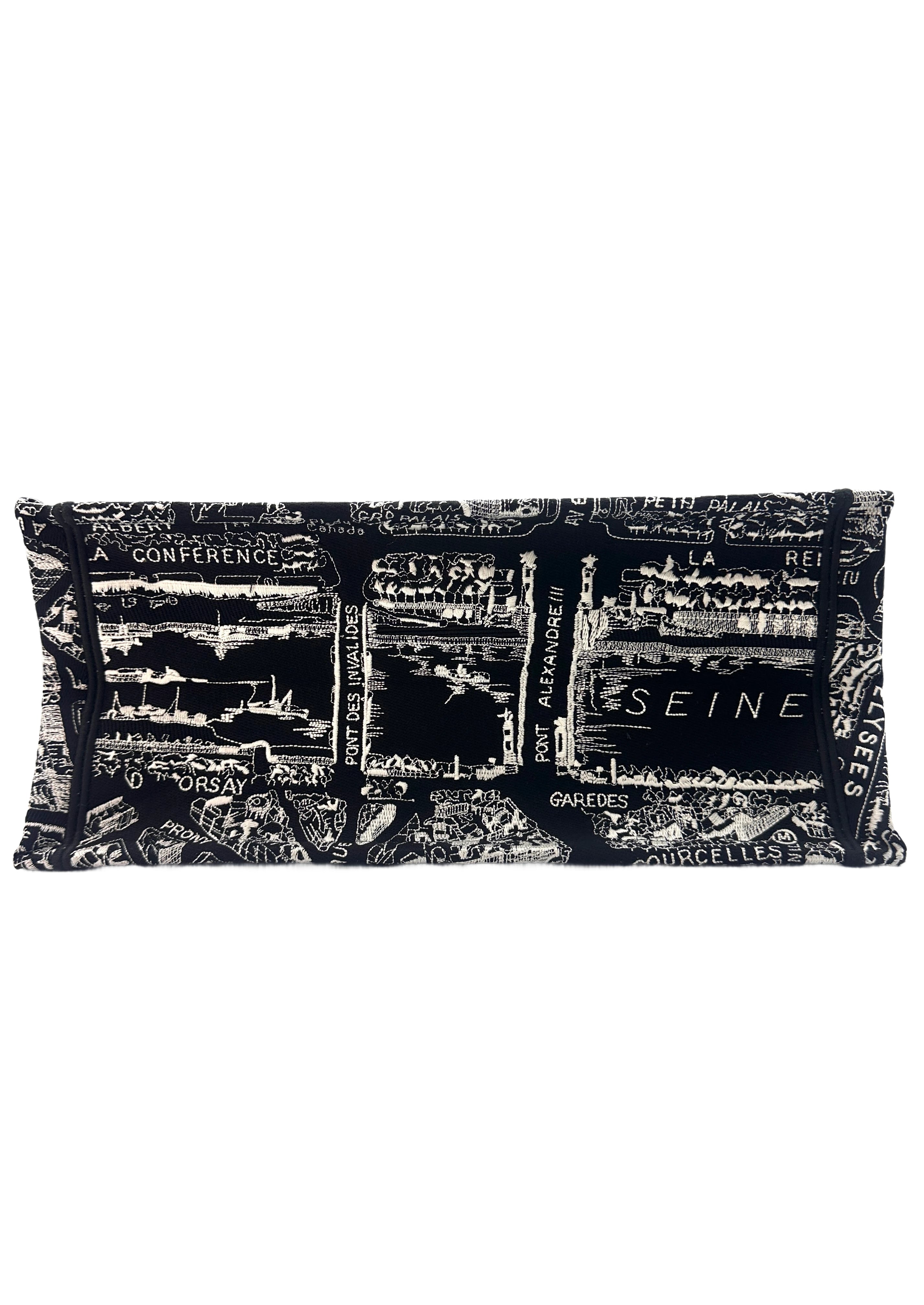 Christian Dior Black and White Plan de Paris  Embroidery Medium Book Tote Bag Black DRF