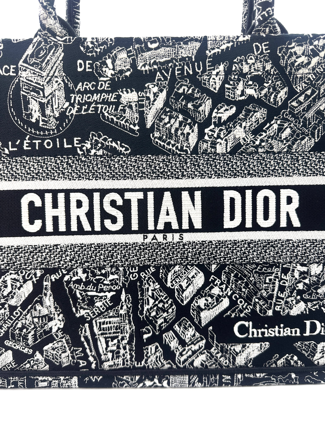 Christian Dior Black and White Plan de Paris  Embroidery Medium Book Tote Bag Black DRF
