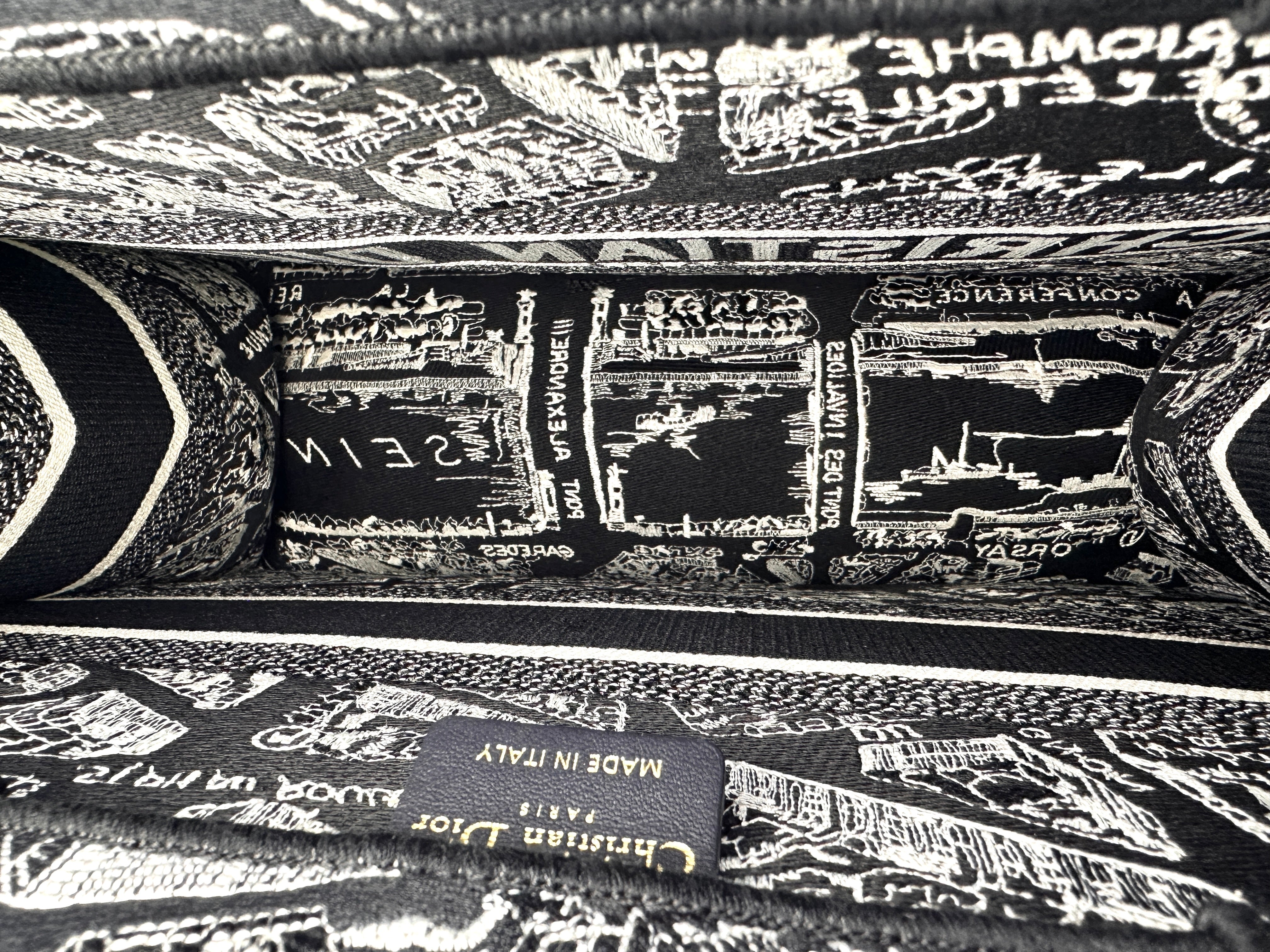 Christian Dior Black and White Plan de Paris  Embroidery Medium Book Tote Bag Black DRF